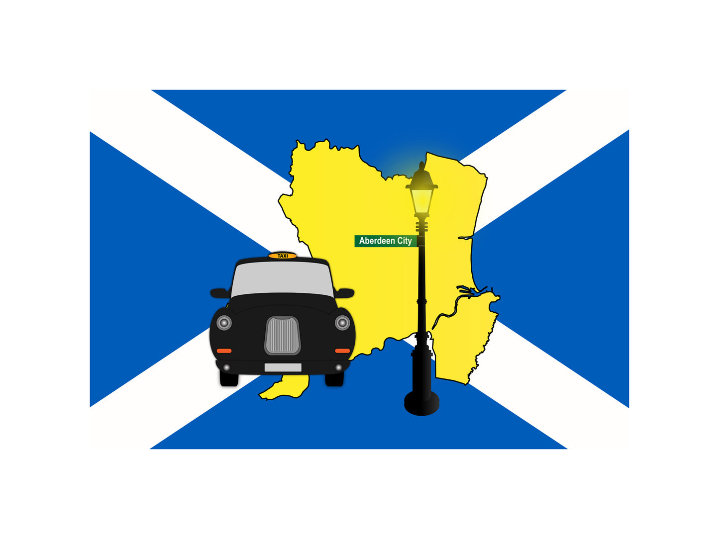 Aberdeen City United Kingdom Black Taxi Vector Illustrations | Iconic London Taxi Collection