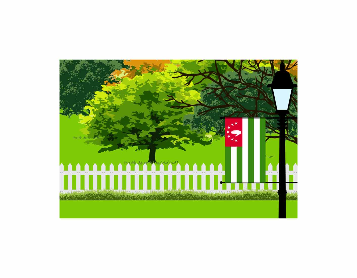 Abkhazia Home Town Trees Landscape Moon Night Vector Illustrations