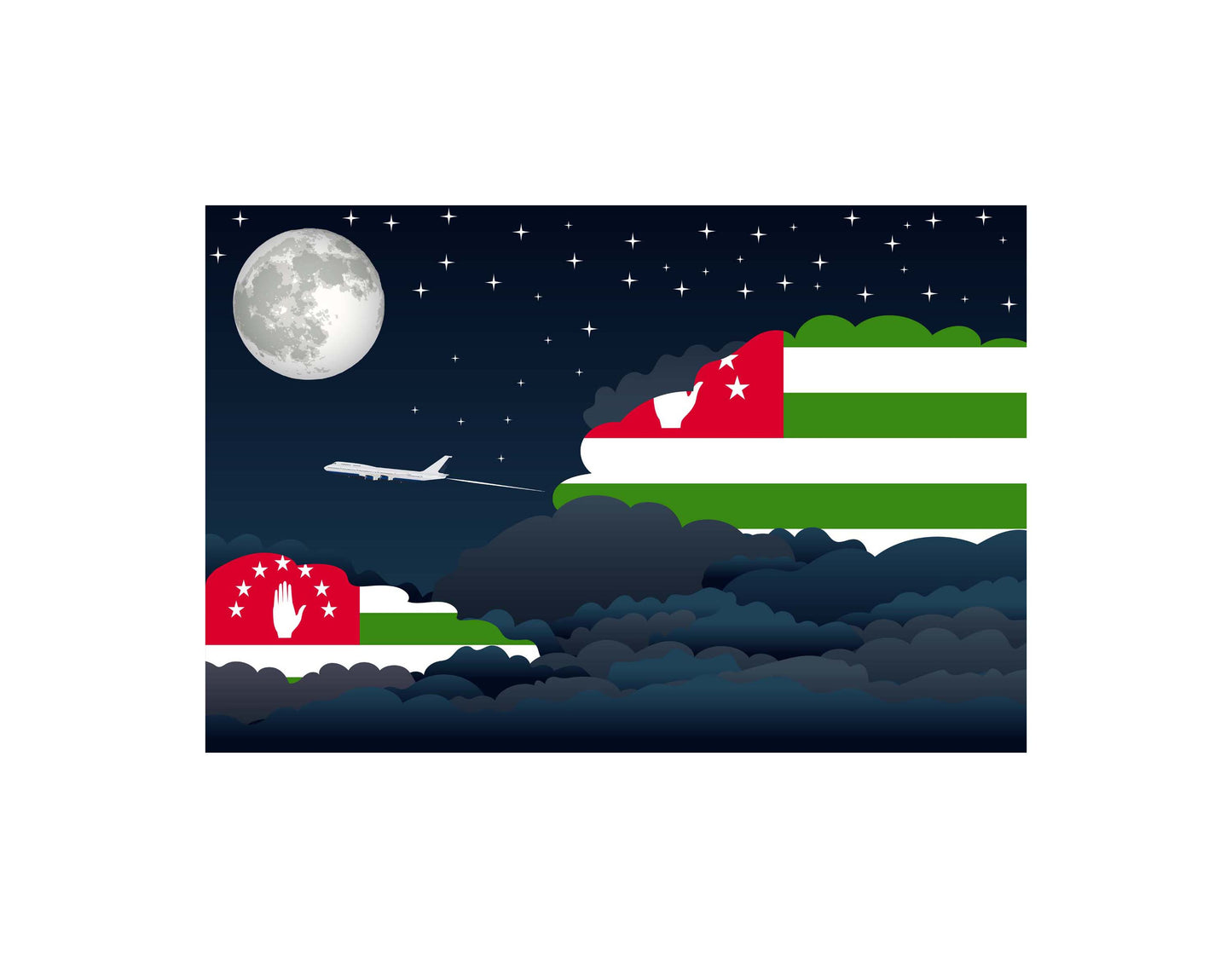 Abkhazia Airplane Night Clouds Vector Illustrations | Aviation Night Sky Collection