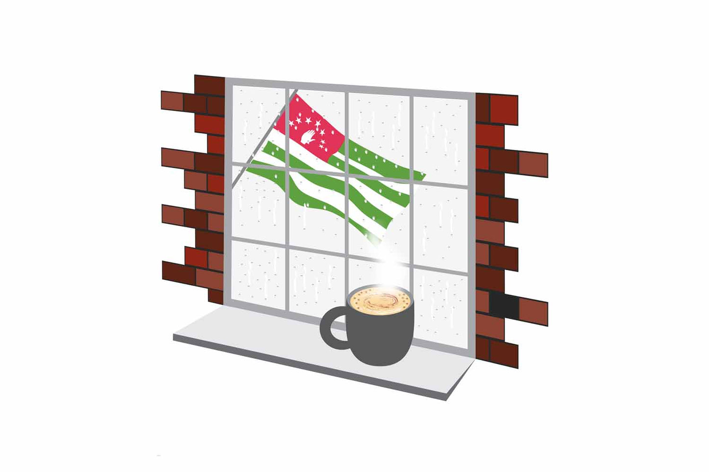 Abkhazia Coffee Rain Window Vector Illustration | Cozy Café Scene