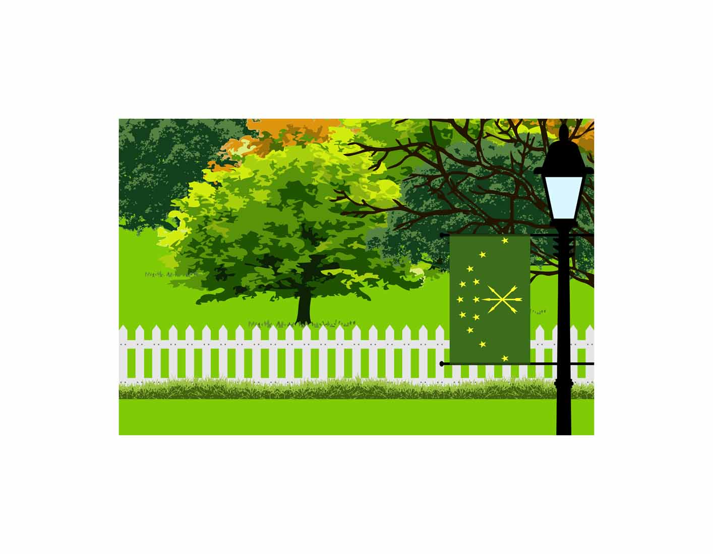 Adygea Home Town Trees Landscape Moon Night Vector Illustrations