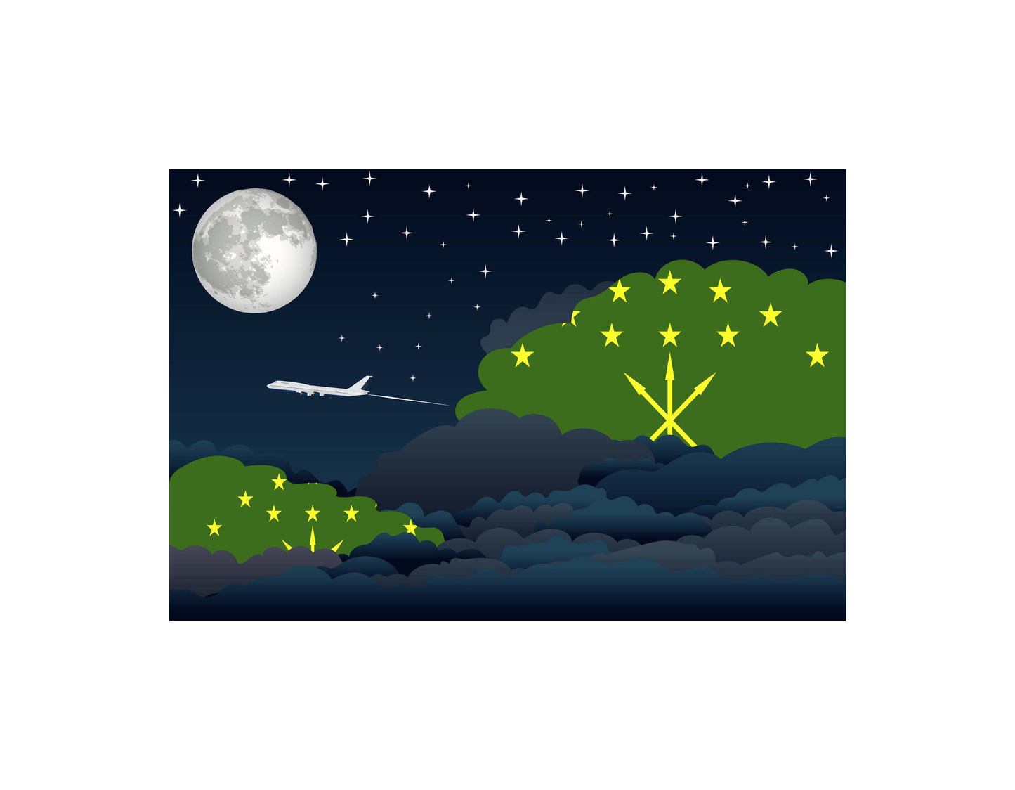 Adygea Airplane Night Clouds Vector Illustrations | Aviation Night Sky Collection