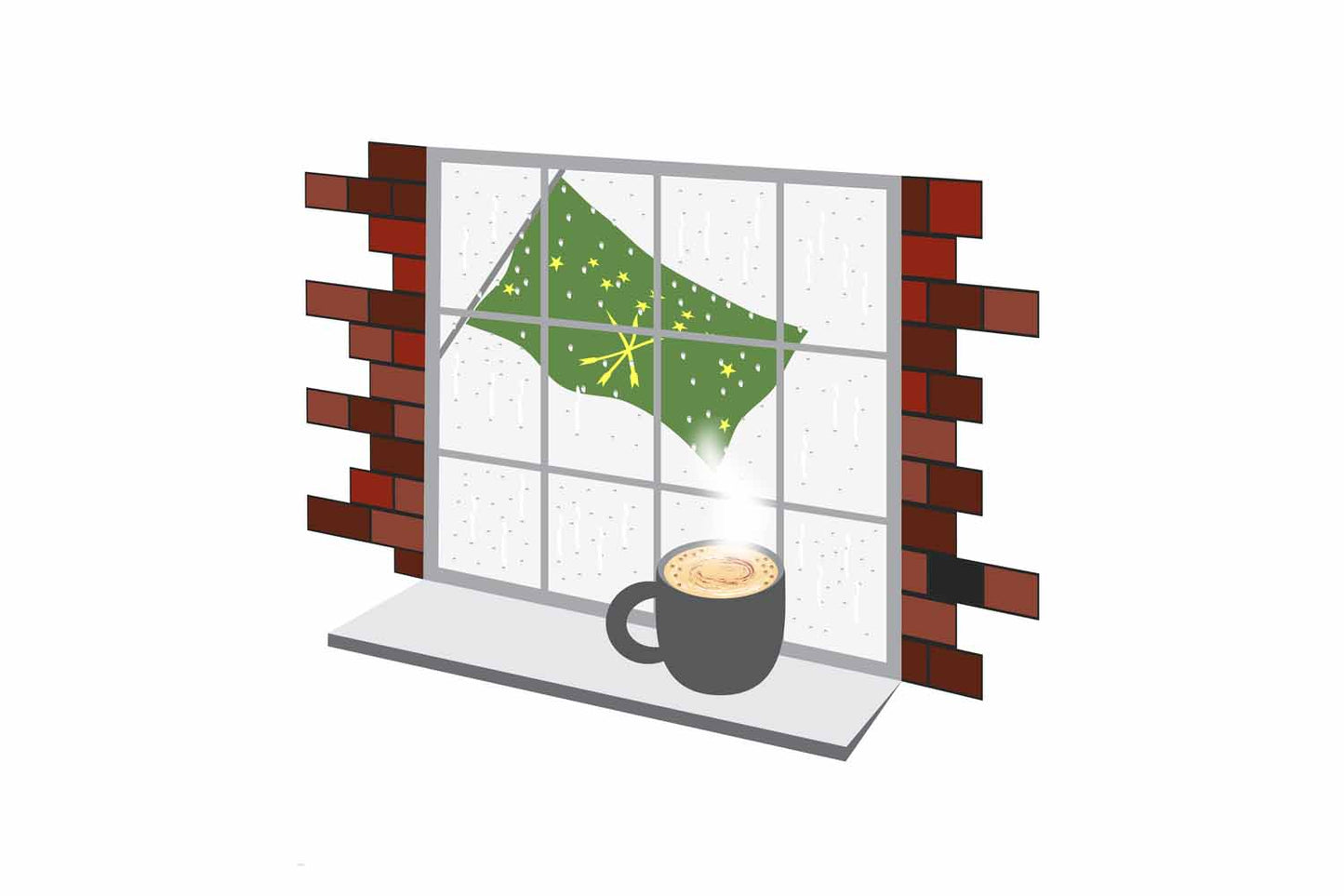 Adygea Coffee Rain Window Vector Illustration | Cozy Café Scene