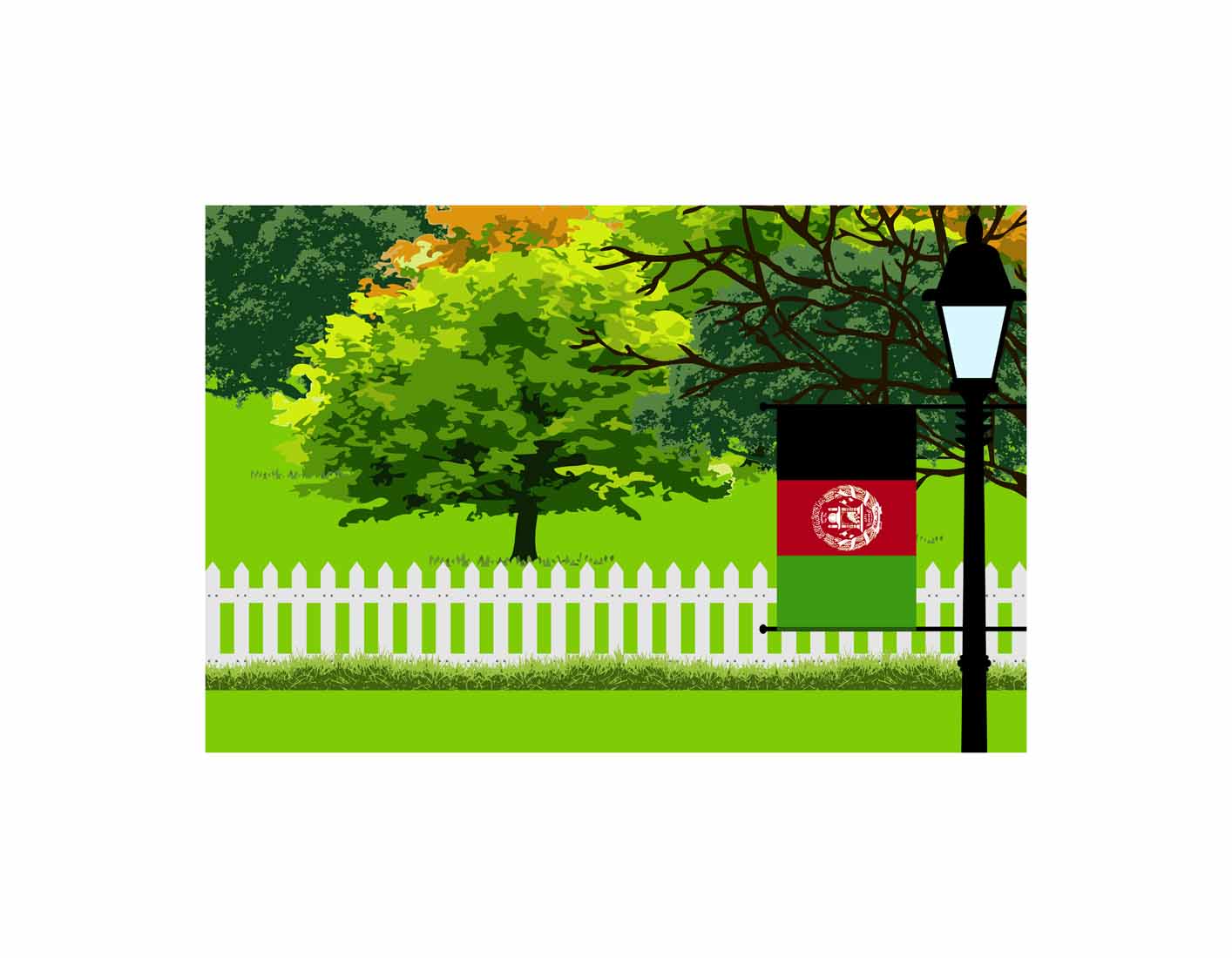 Afghanistan Home Town Trees Landscape Moon Night Vector Illustrations