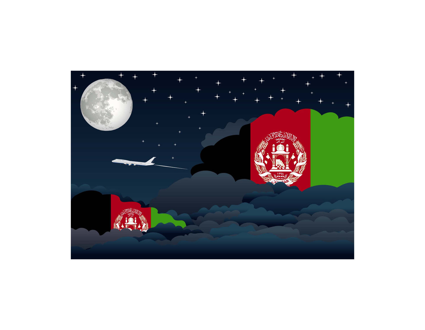 Afghanistan Airplane Night Clouds Vector Illustrations | Aviation Night Sky Collection