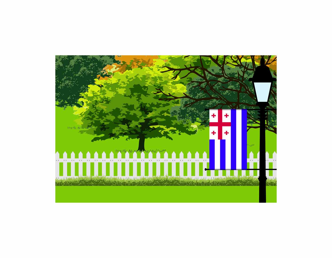 Ajaria Home Town Trees Landscape Moon Night Vector Illustrations