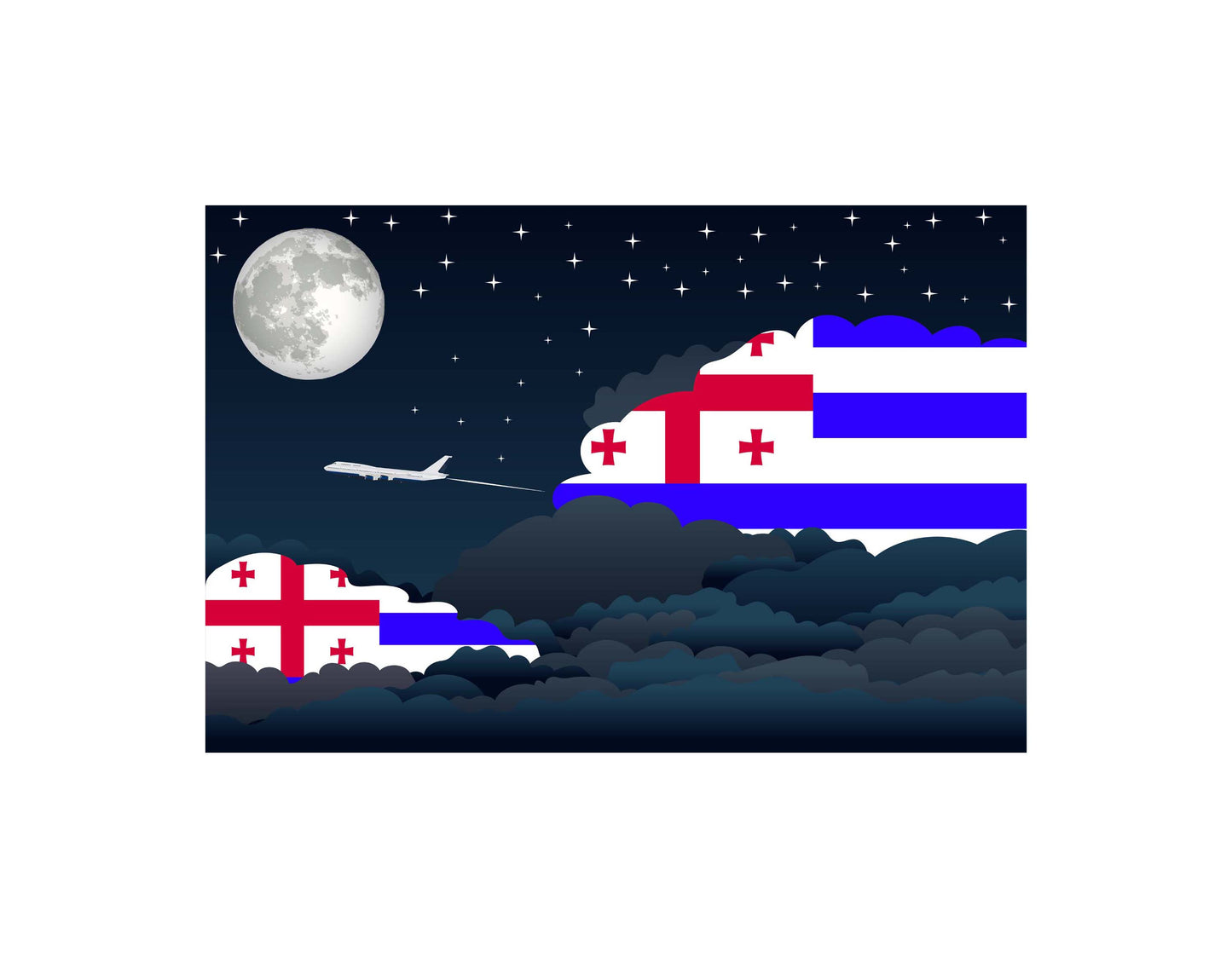 Ajaria Airplane Night Clouds Vector Illustrations | Aviation Night Sky Collection