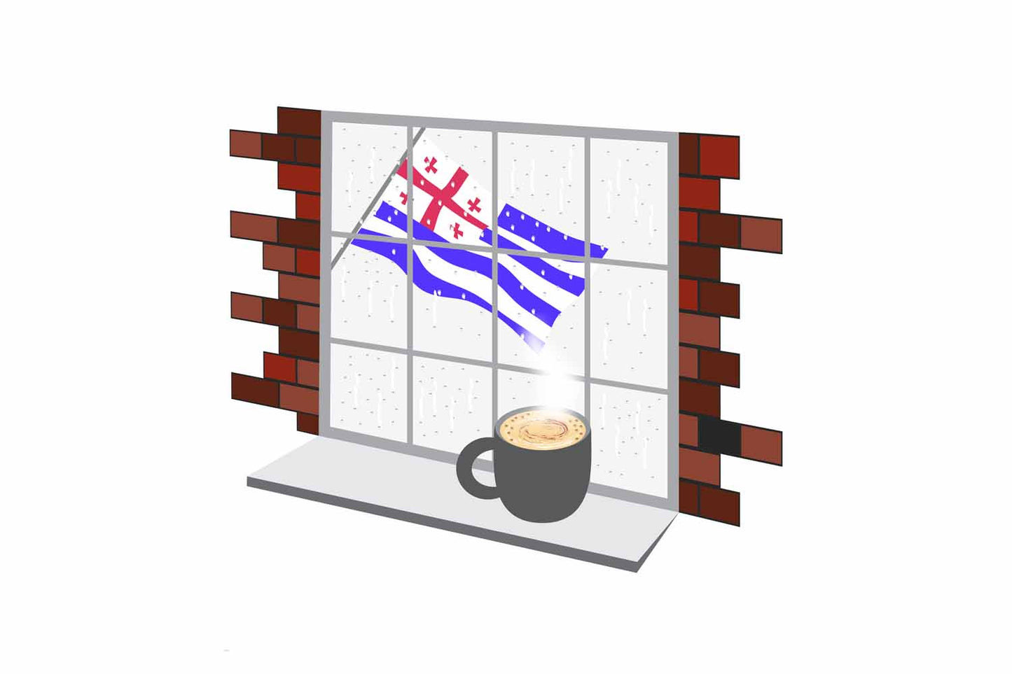 Ajaria Coffee Rain Window Vector Illustration | Cozy Café Scene