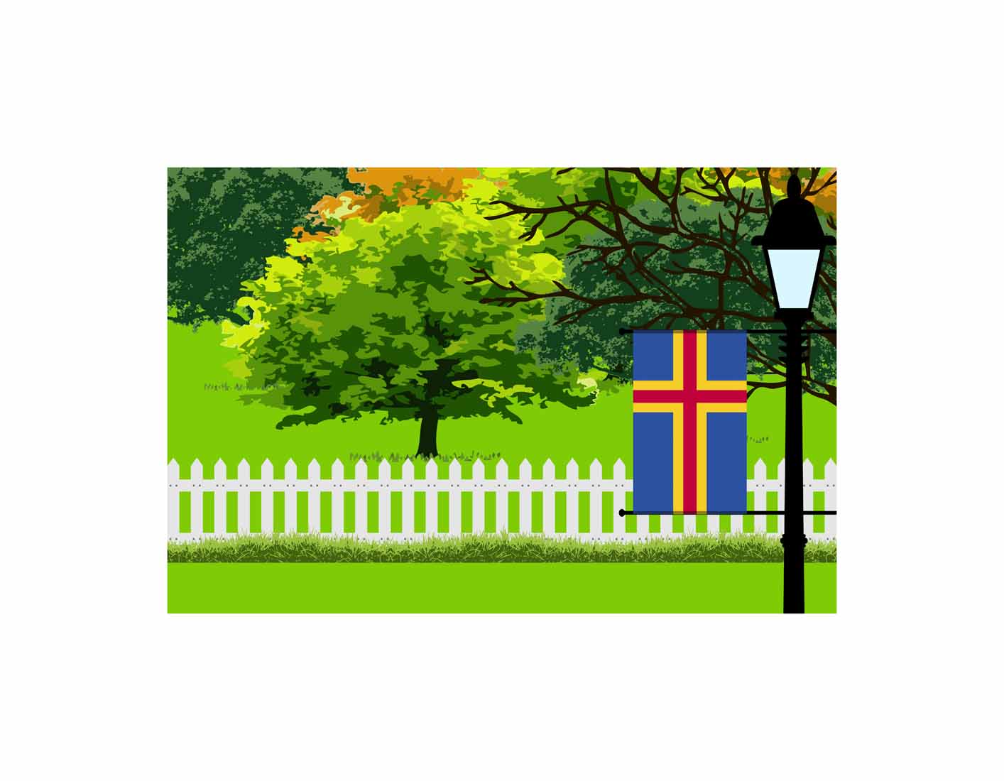 Aland Home Town Trees Landscape Moon Night Vector Illustrations