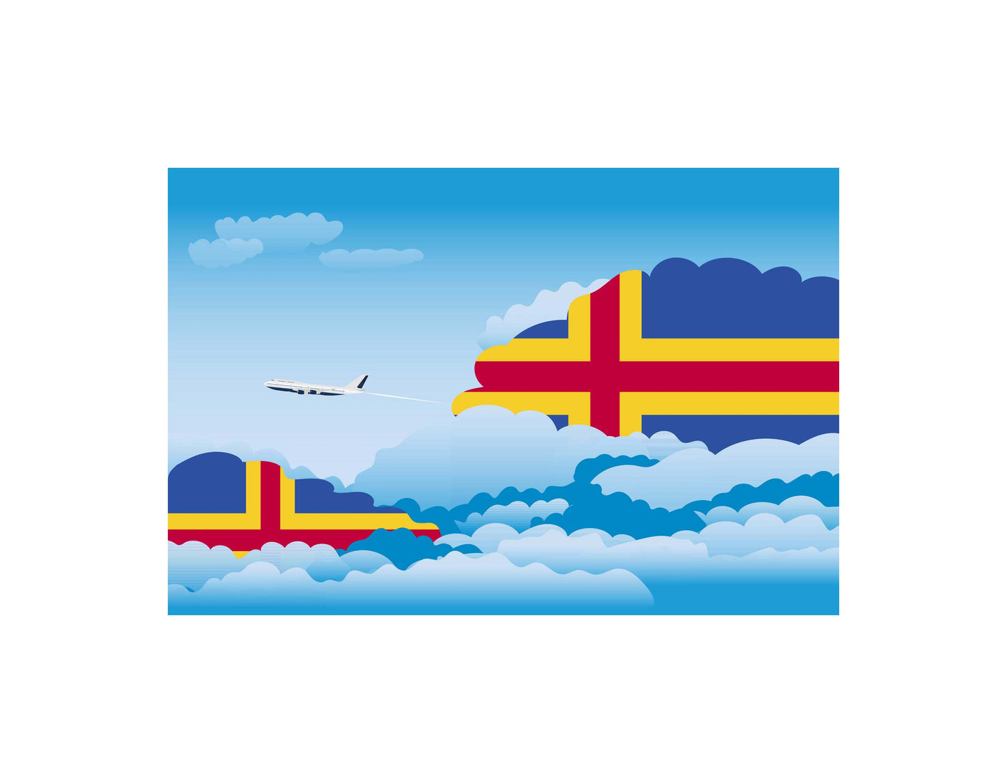 Aland Airplane Day Clouds Vector Illustration | Travel & Aviation Sky Scene