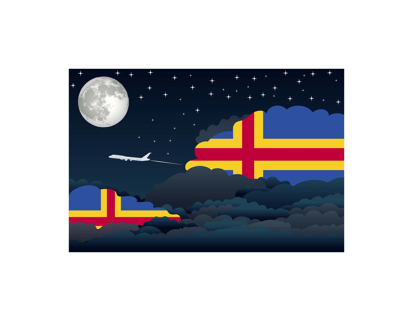 Aland Airplane Night Clouds Vector Illustrations | Aviation Night Sky Collection