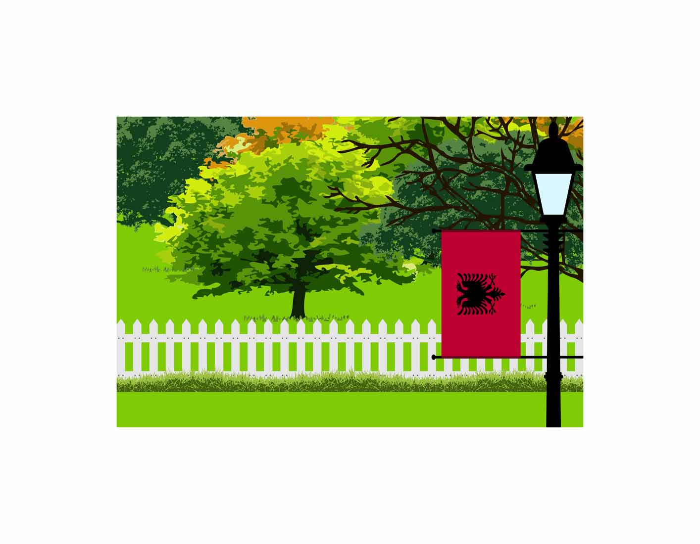 Albania Trees Street Lamp Vector Illustration