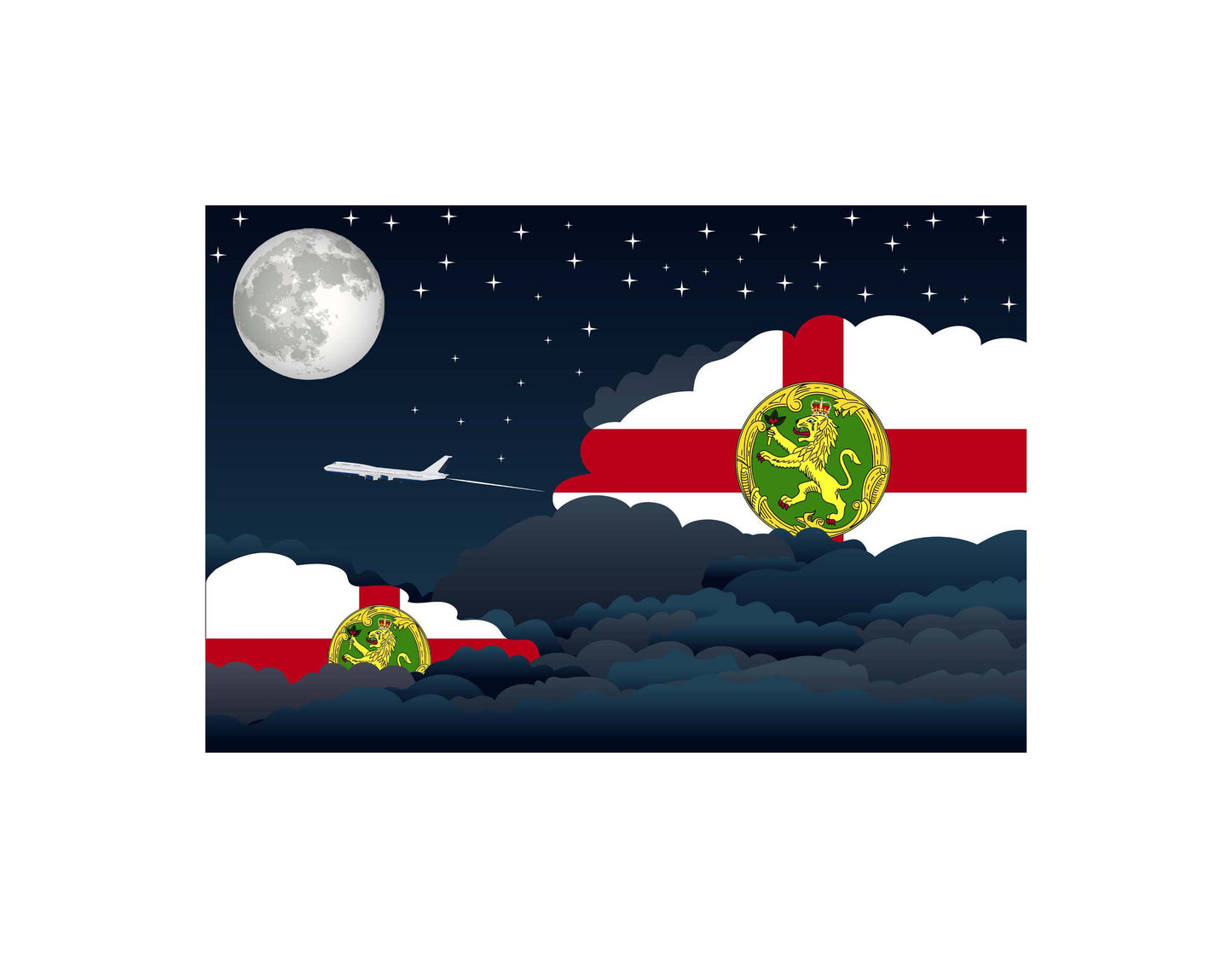 Alderney Airplane Night Clouds Vector Illustrations | Aviation Night Sky Collection