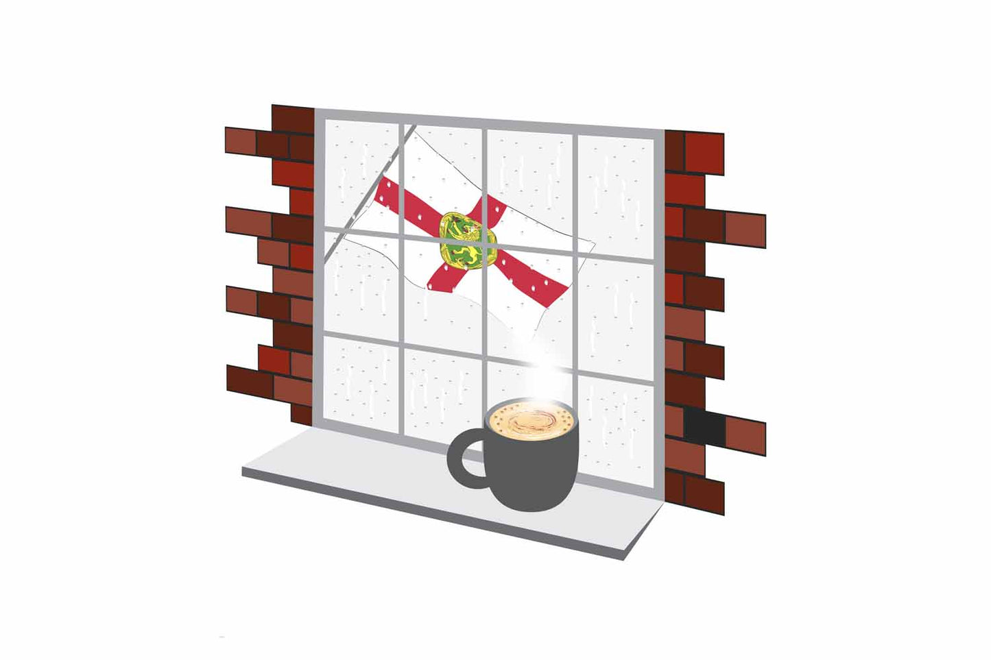 Alderney Coffee Rain Window Vector Illustration | Cozy Café Scene
