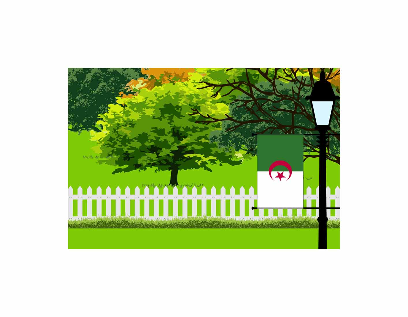Algeria Home Town Trees Landscape Moon Night Vector Illustrations