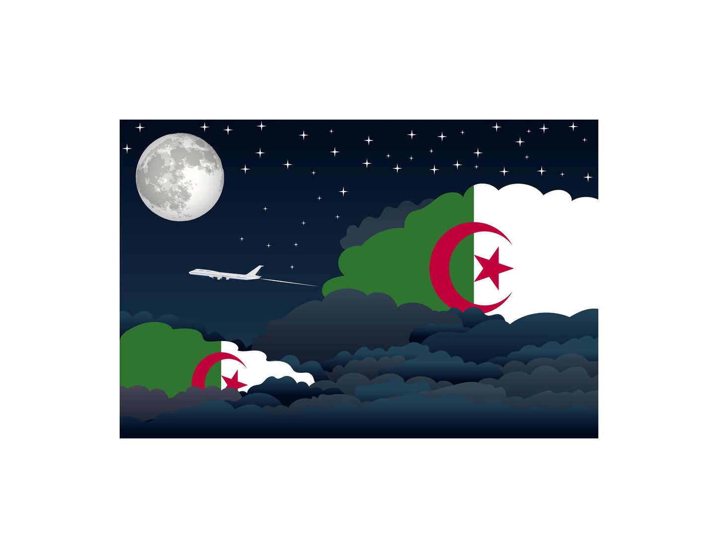 Algeria Airplane Night Clouds Vector Illustrations | Aviation Night Sky Collection