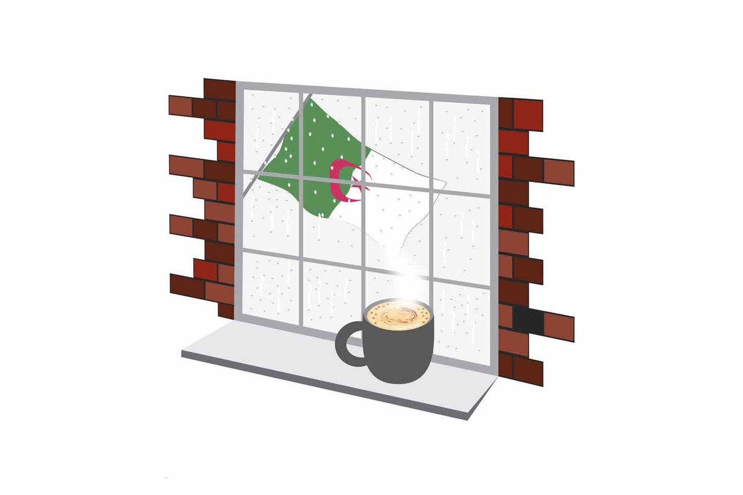 Algeria Coffee Rain Window Vector Illustration | Cozy Café Scene