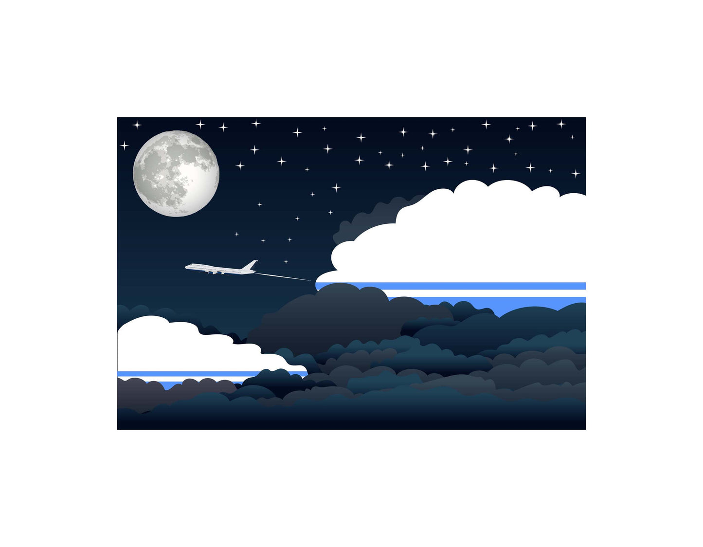 Altai Republic Airplane Night Clouds Vector Illustrations | Aviation Night Sky Collection