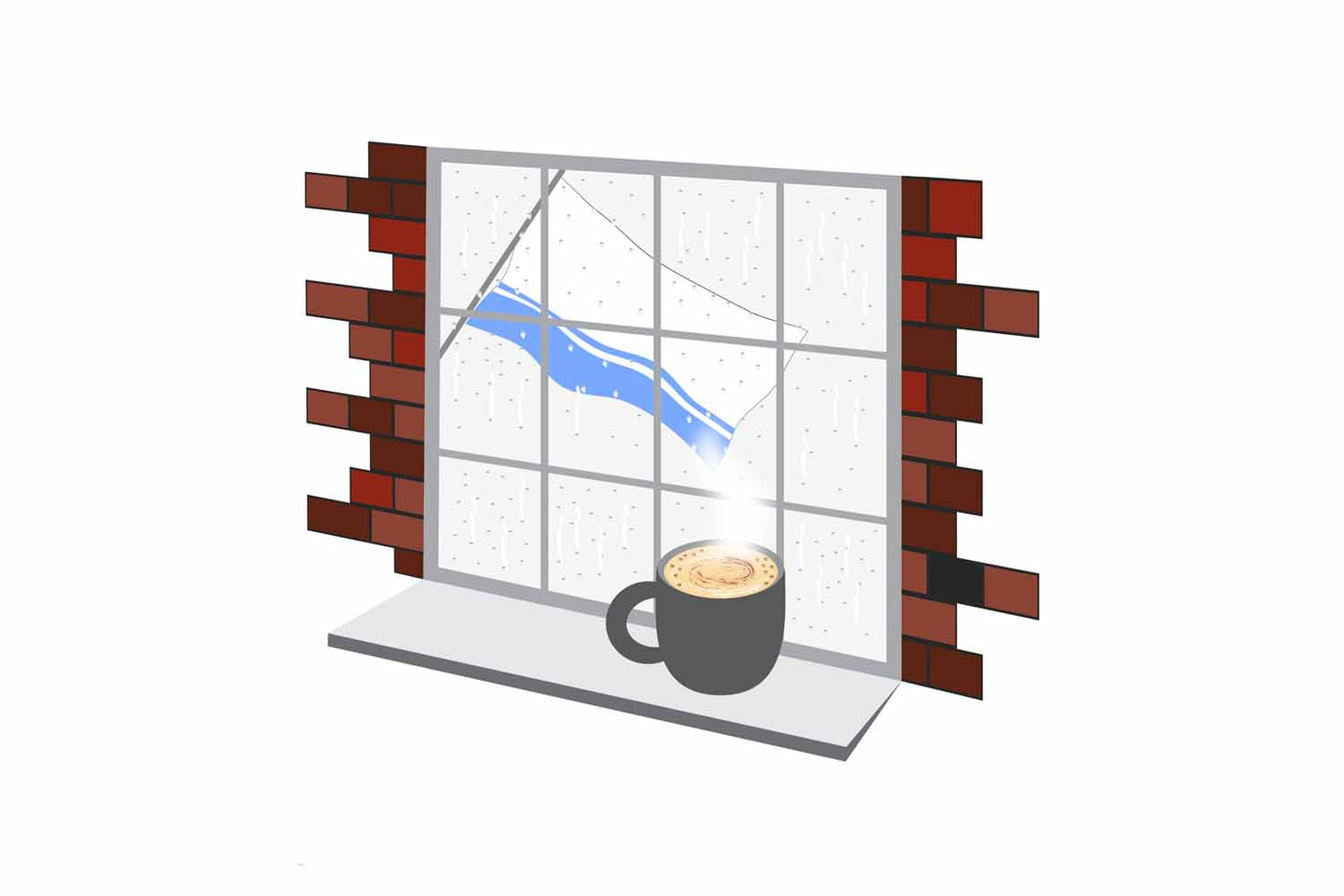 Altai Republic Coffee Rain Window Vector Illustration | Cozy Café Scene