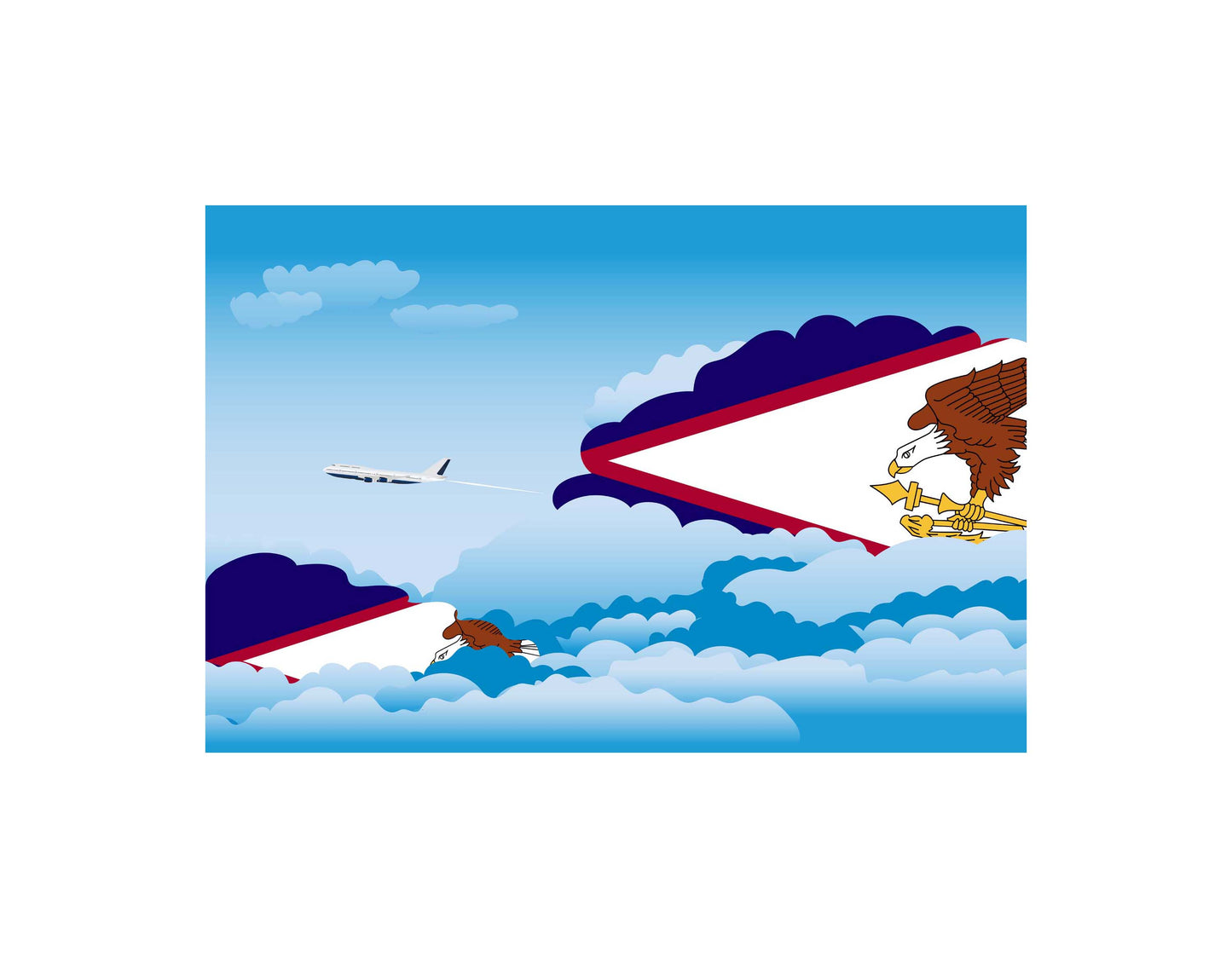 American Samoa Airplane Day Clouds Vector Illustration | Travel & Aviation Sky Scene