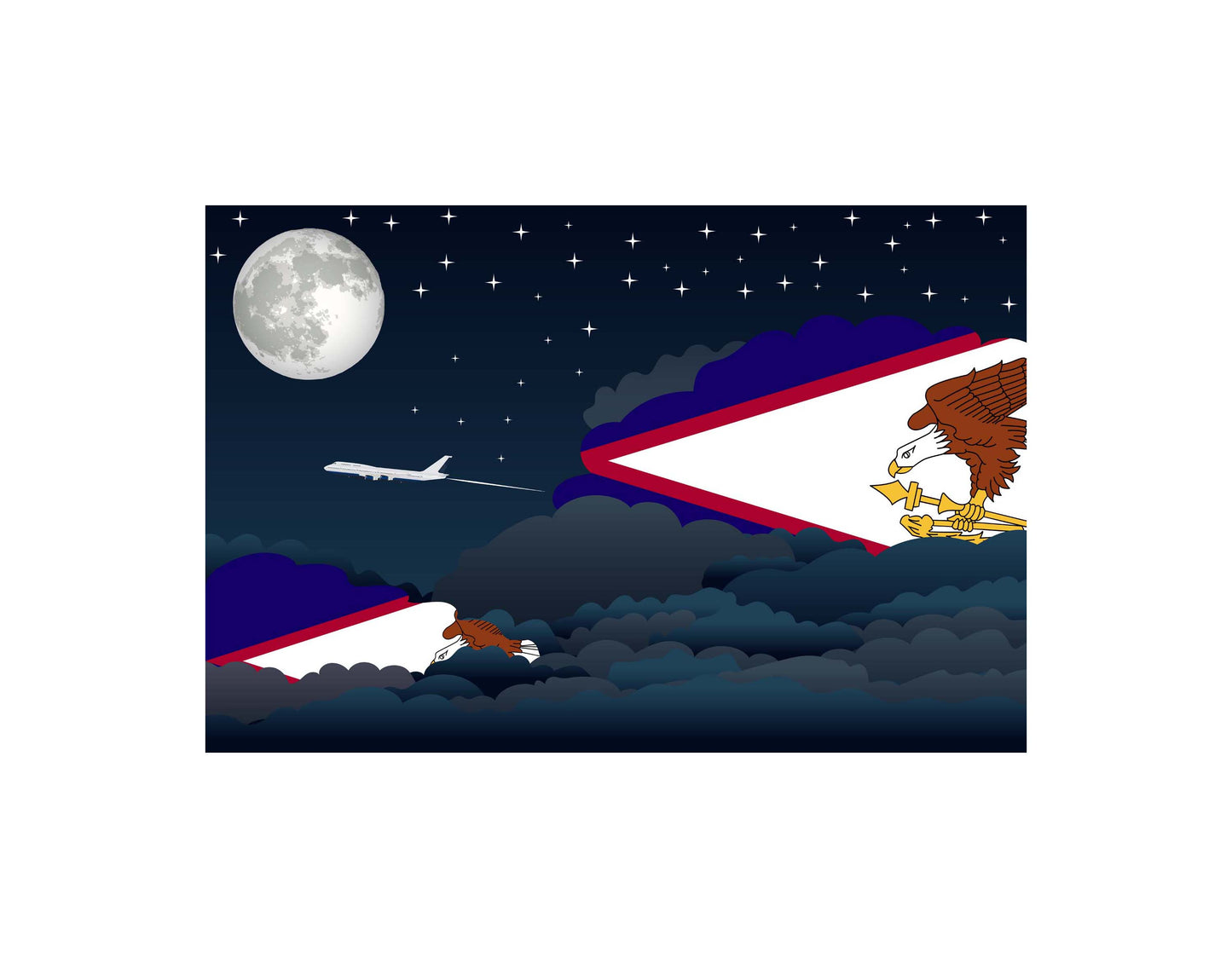American Samoa Airplane Night Clouds Vector Illustrations | Aviation Night Sky Collection