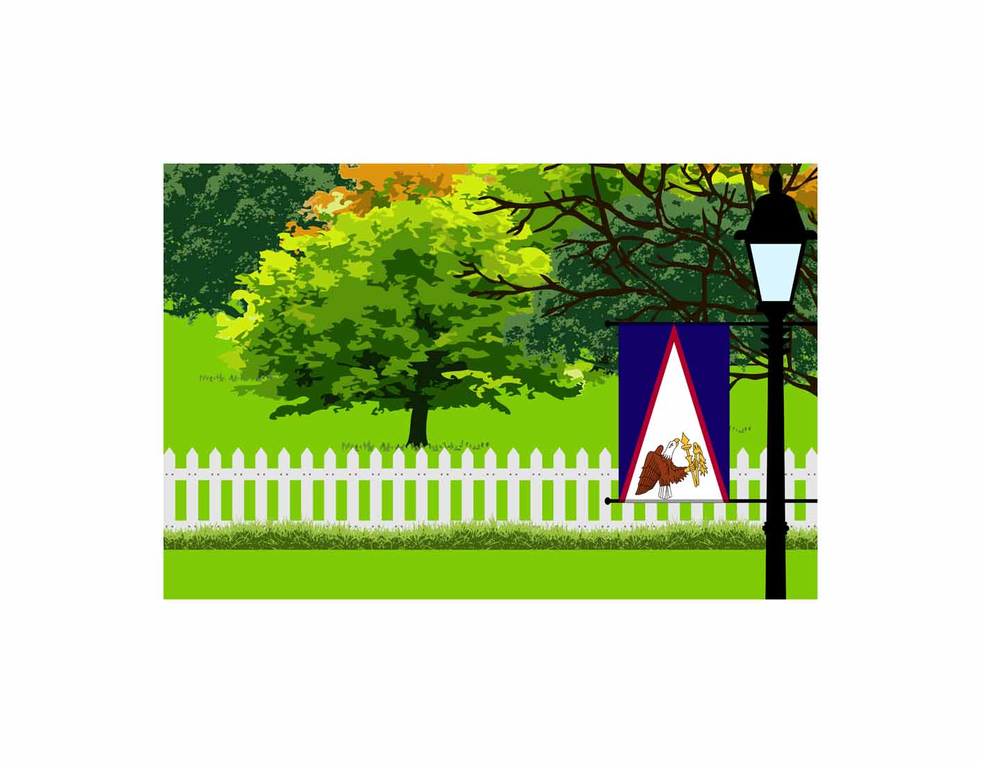 American Samoa Home Town Trees Landscape Moon Night Vector Illustrations