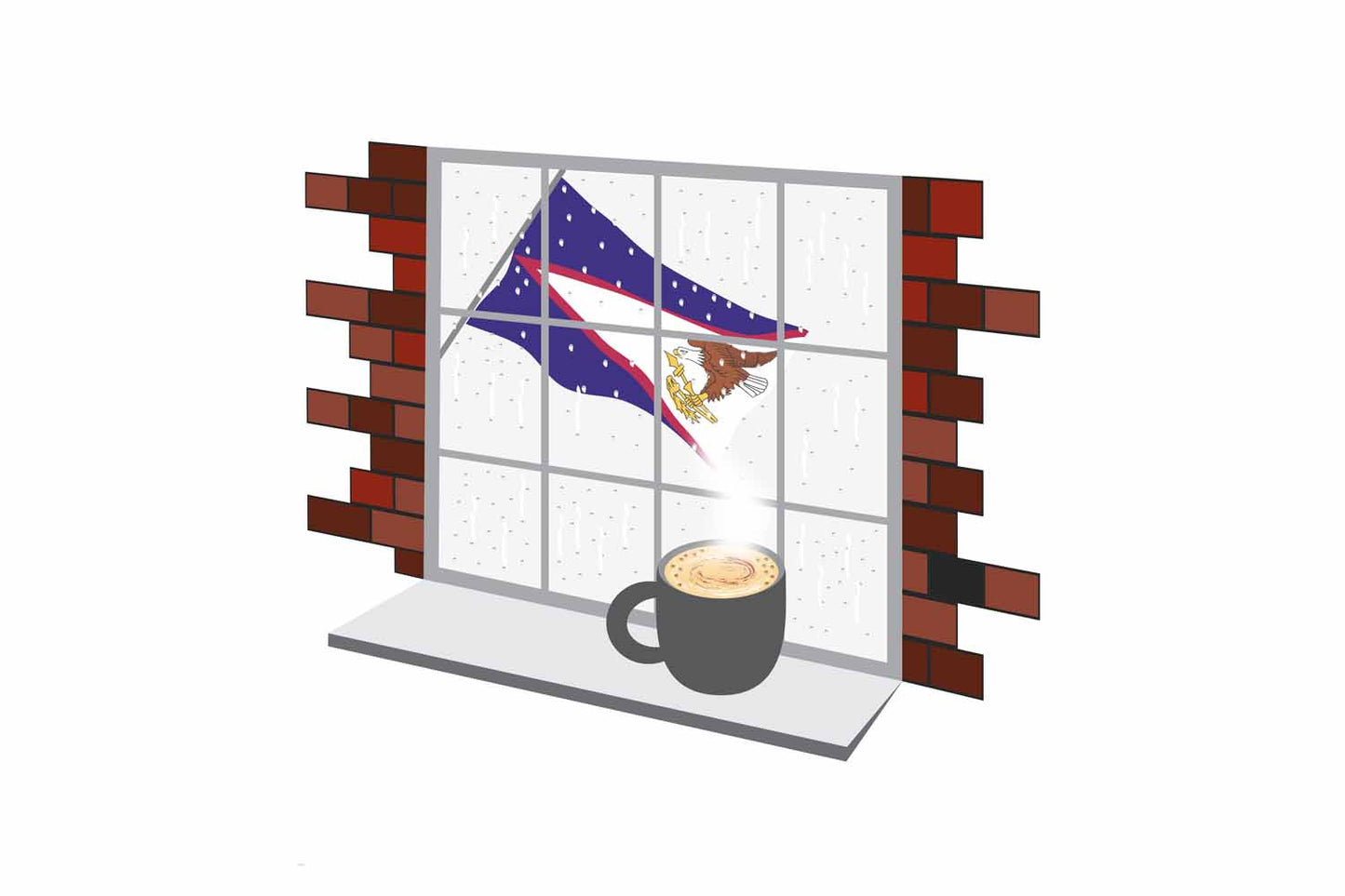 American Samoa Coffee Rain Window Vector Illustration | Cozy Café Scene
