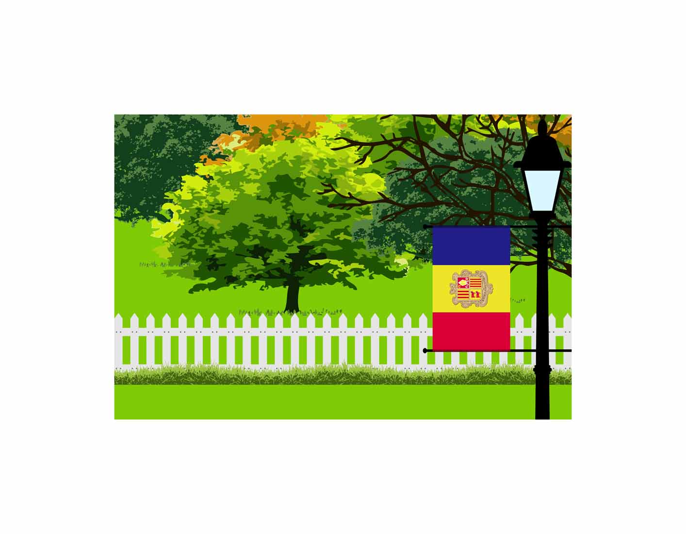 Andorra Home Town Trees Landscape Moon Night Vector Illustrations