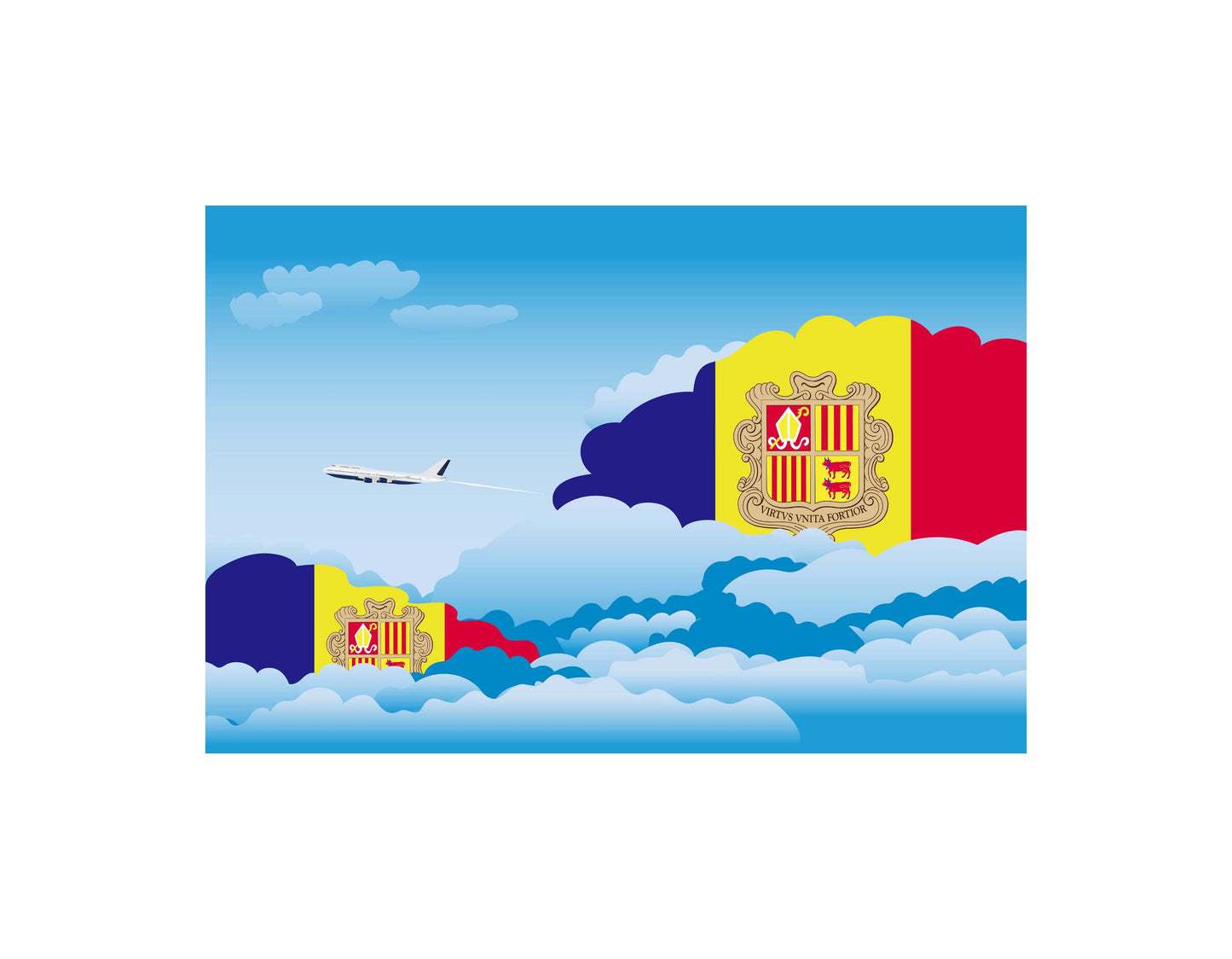 Andorra Day Clouds Airplane Airport Flight Vector Illustration
