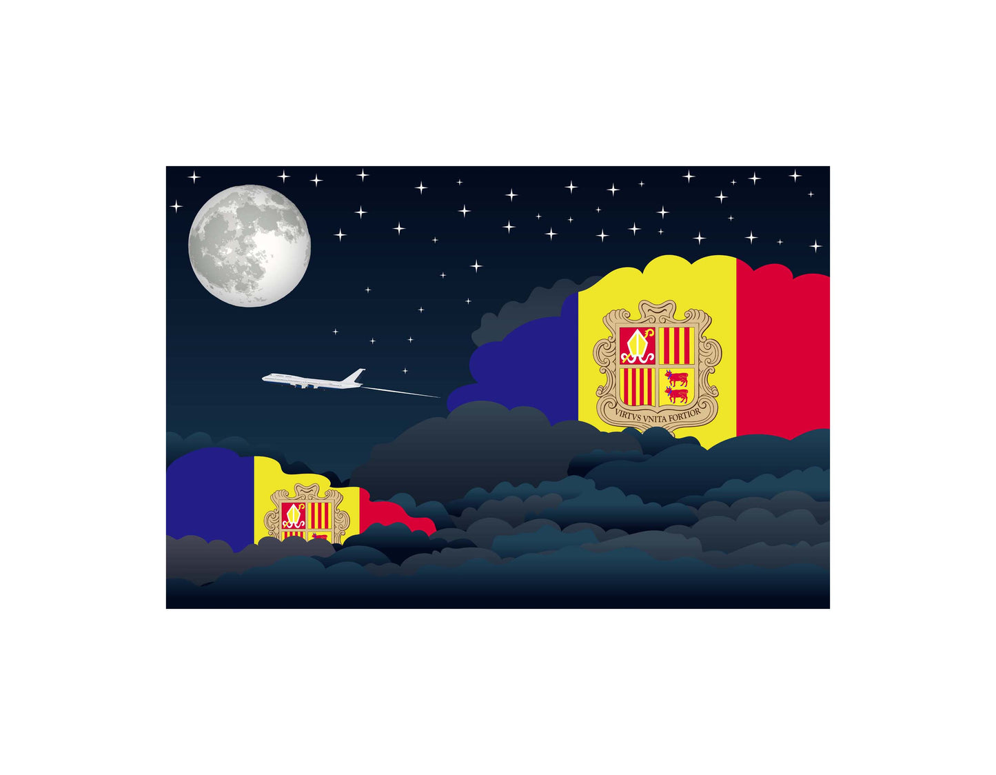 Andorra Night Clouds Airplane Airport Flight Vector Illustration