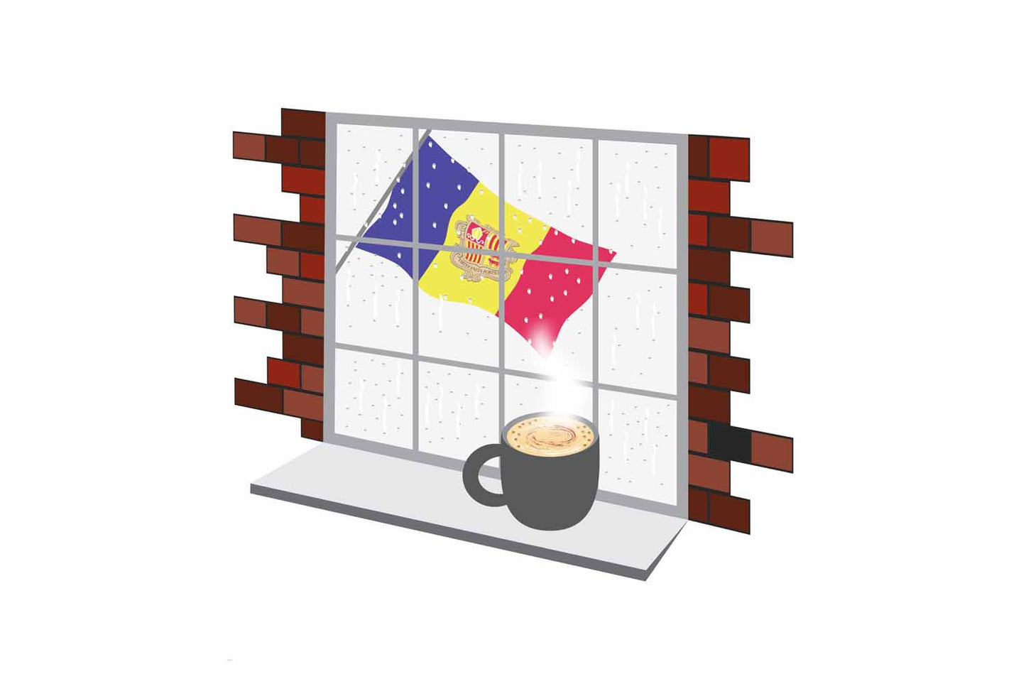 Andorra Coffee Rain Window Vector Illustration | Cozy Café Scene