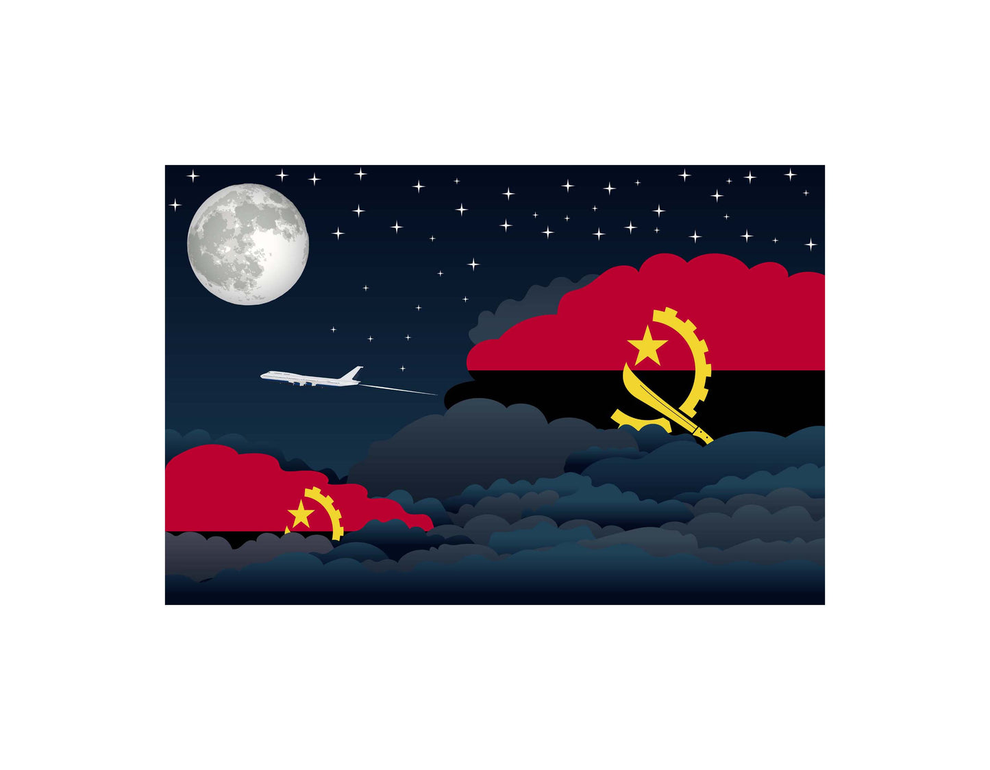 Angola Airplane Night Clouds Vector Illustrations | Aviation Night Sky Collection