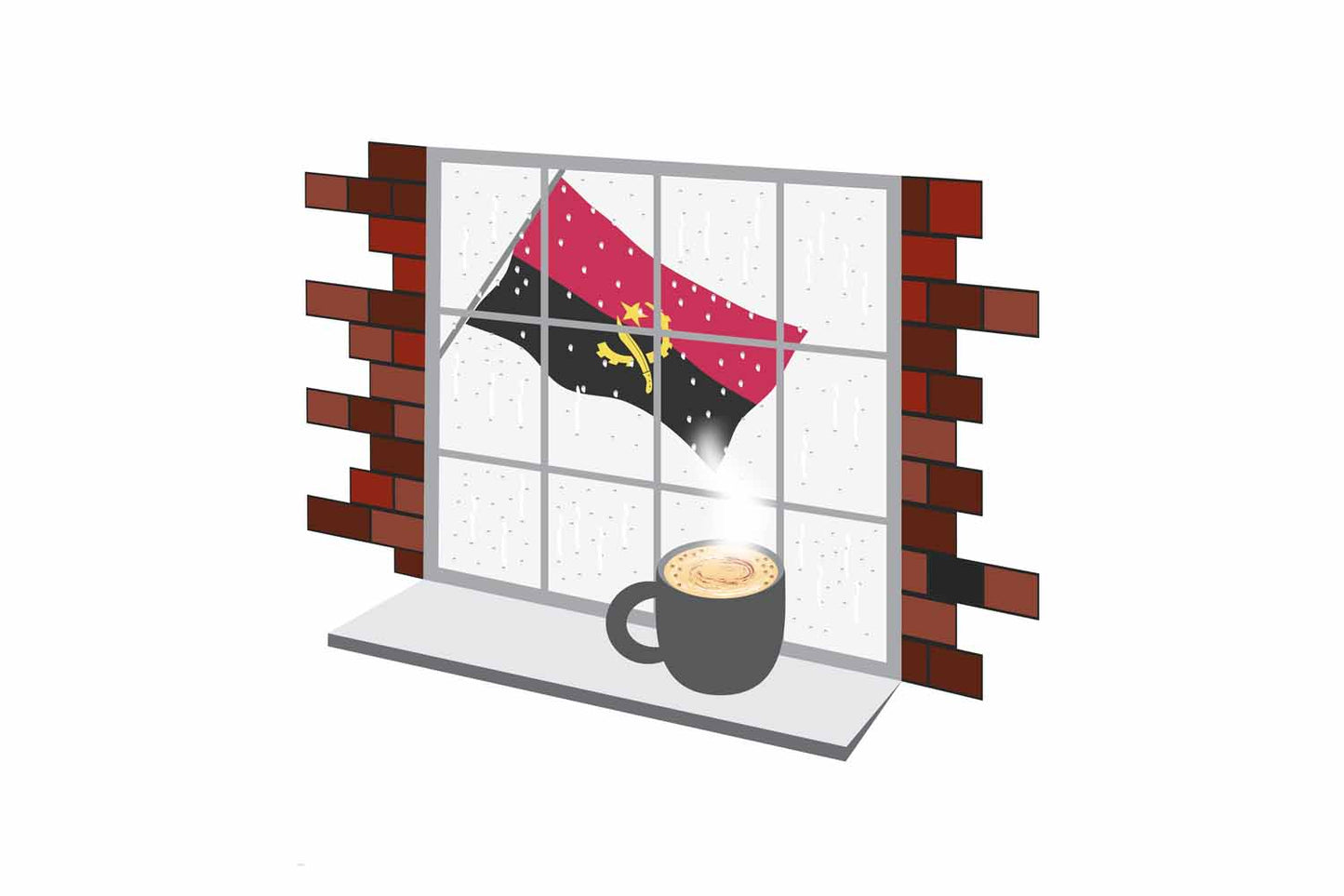Angola Coffee Rain Window Vector Illustration | Cozy Café Scene