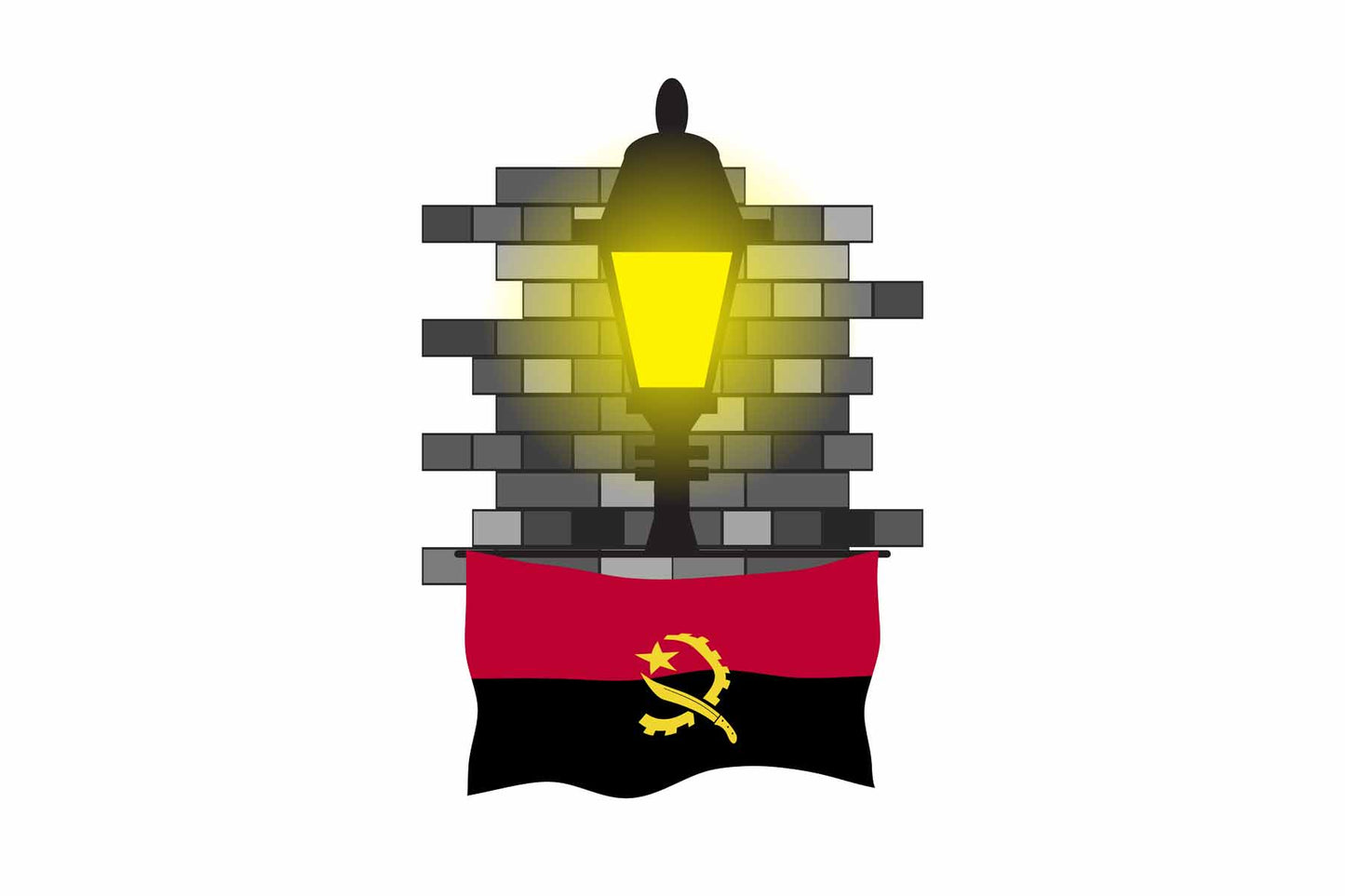 Angola Flag Street Lamp Bricks Vector Illustration