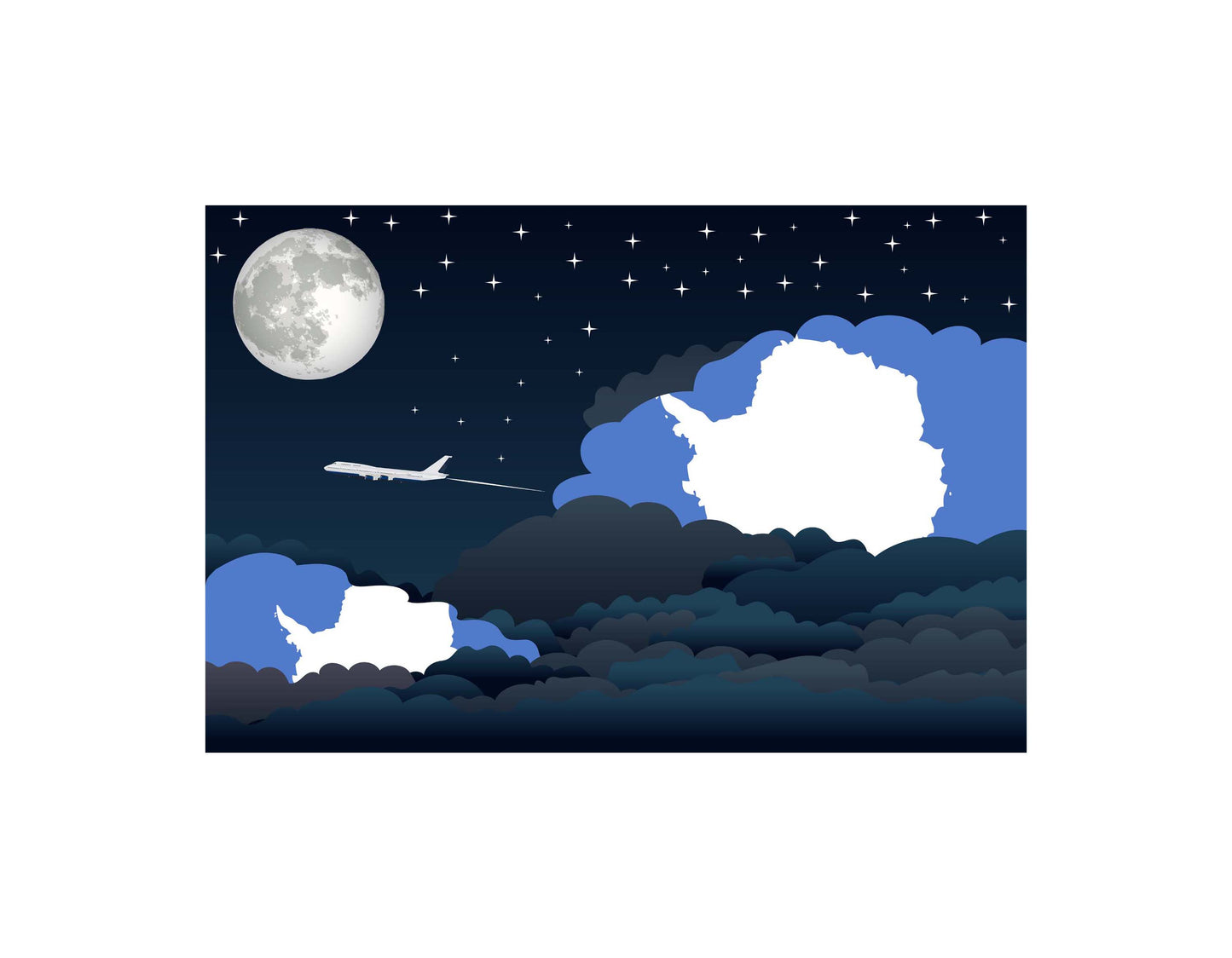 Antarctica Airplane Night Clouds Vector Illustrations | Aviation Night Sky Collection