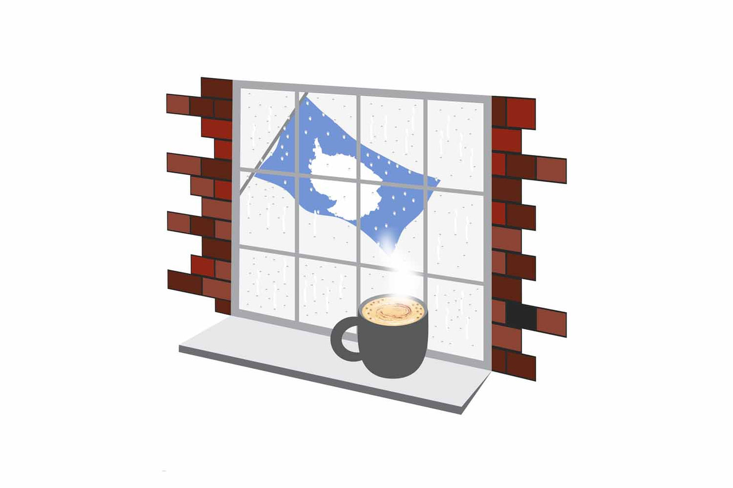 Antarctica Coffee Rain Window Vector Illustration | Cozy Café Scene