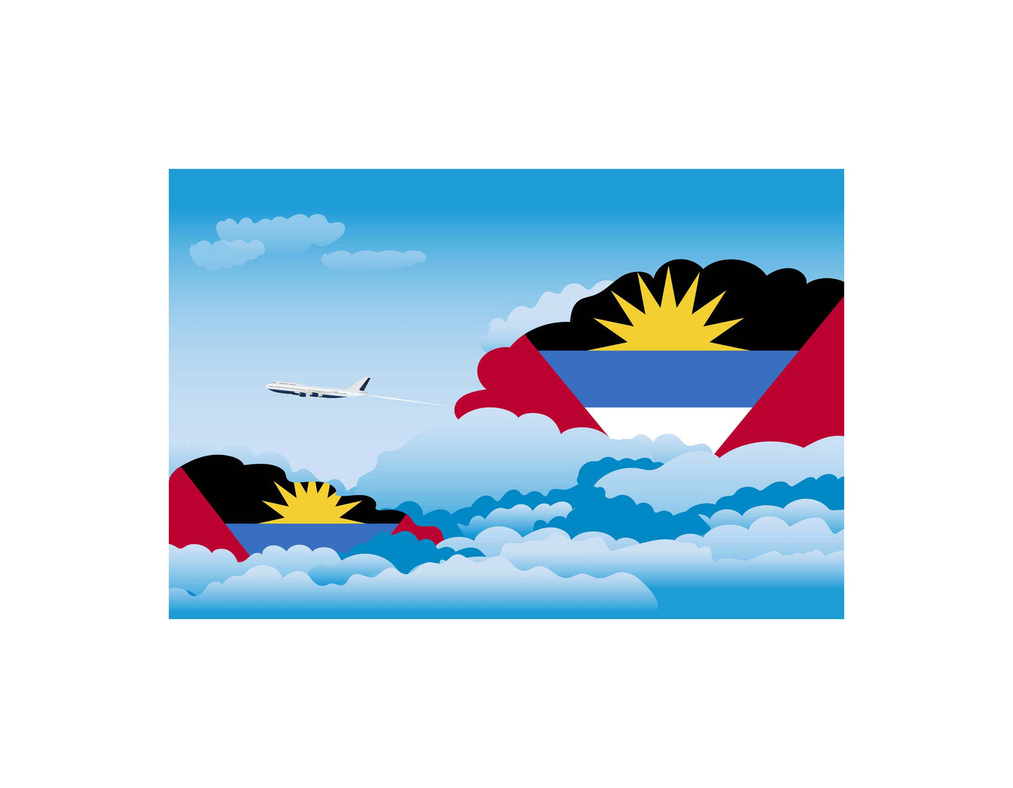 Antigua and Barbuda Airplane Day Clouds Vector Illustration | Travel & Aviation Sky Scene