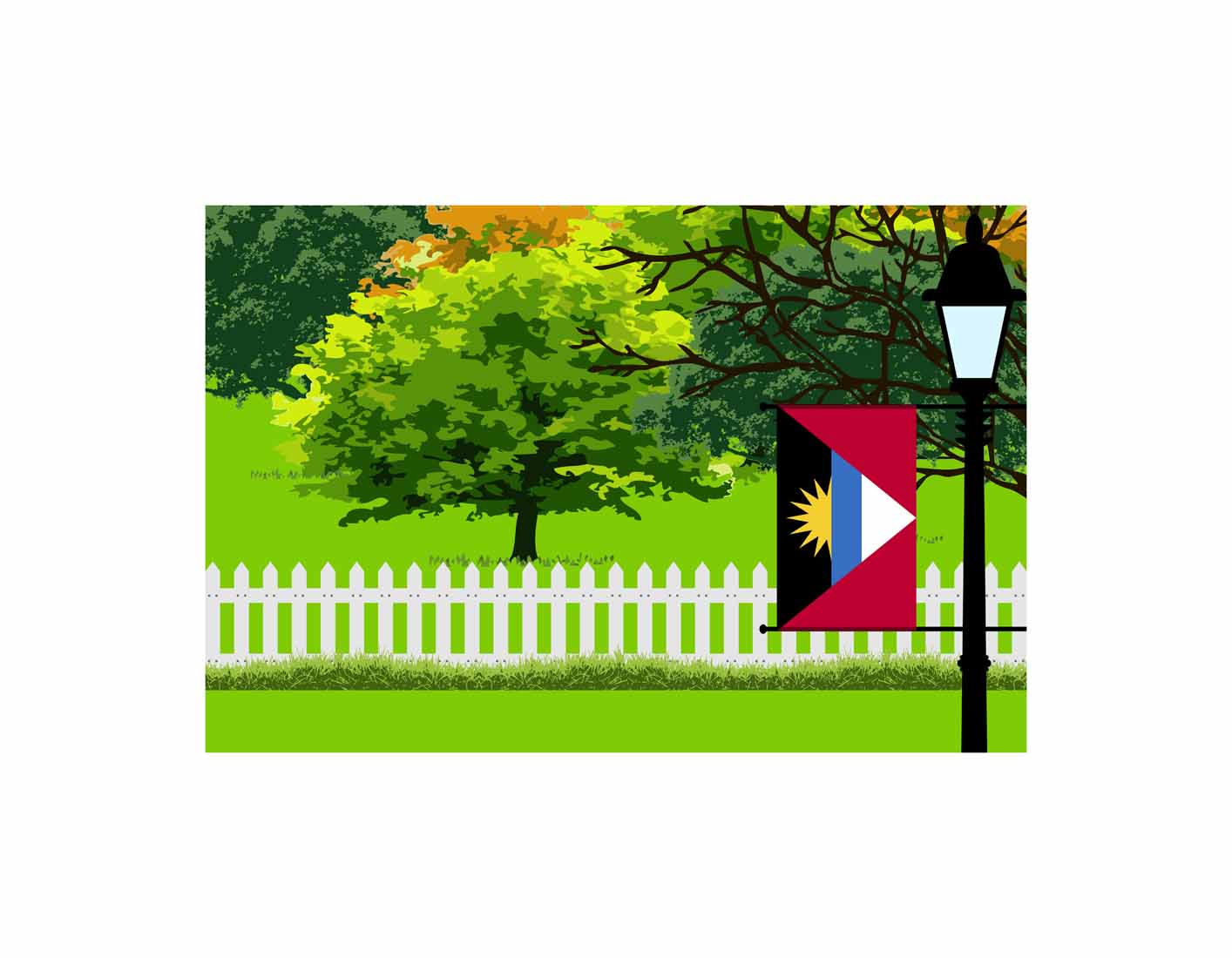 Antigua and Barbuda Home Town Trees Landscape Moon Night Vector Illustrations