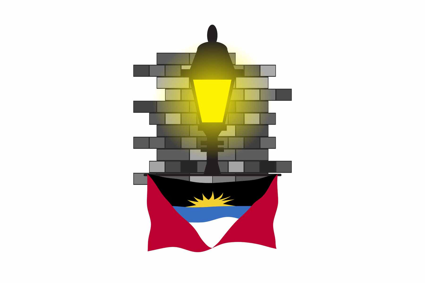 Antigua and Barbuda World Street Lamp Bricks Dark Night Vector Illustrations | Moonlit Urban Landscape Collection