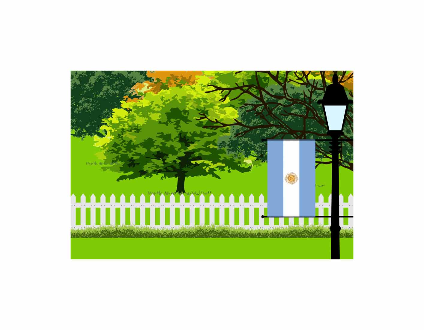 Argentina Home Town Trees Landscape Moon Night Vector Illustrations