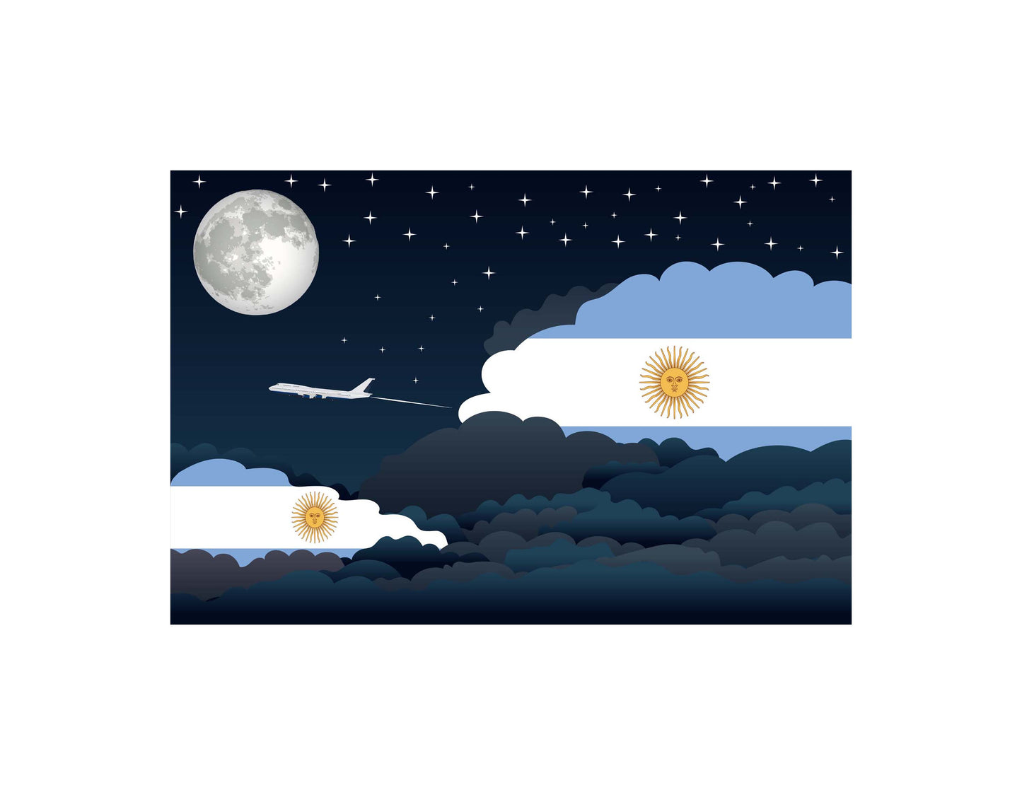 Argentina Airplane Night Clouds Vector Illustrations | Aviation Night Sky Collection