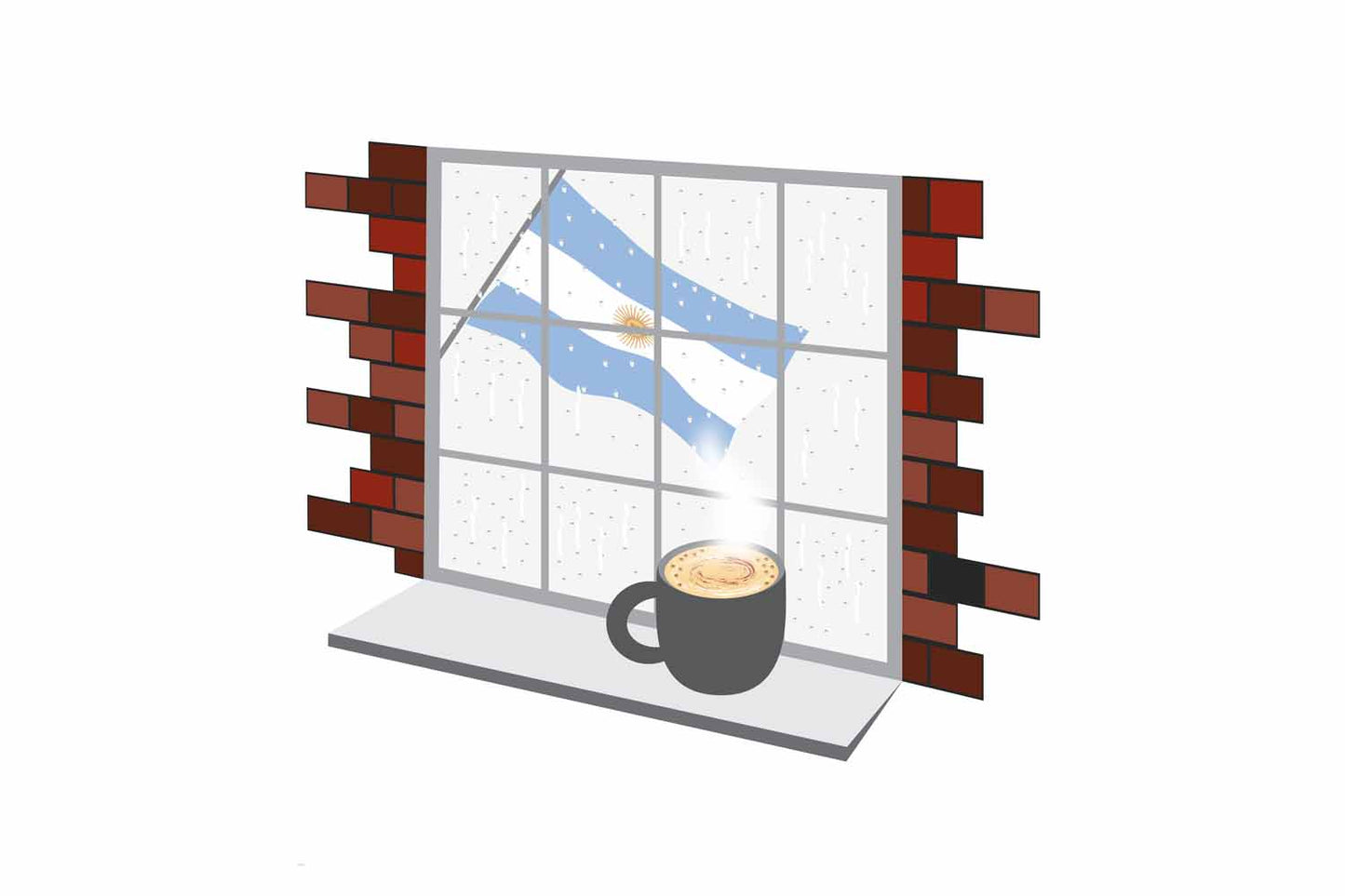 Argentina Coffee Rain Window Vector Illustration | Cozy Café Scene