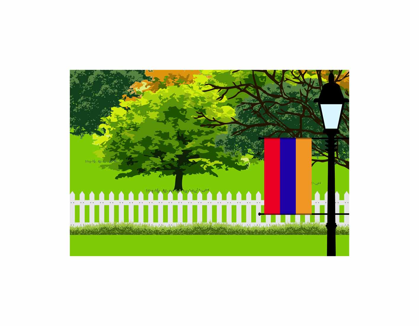 Armenia Home Town Trees Landscape Moon Night Vector Illustrations