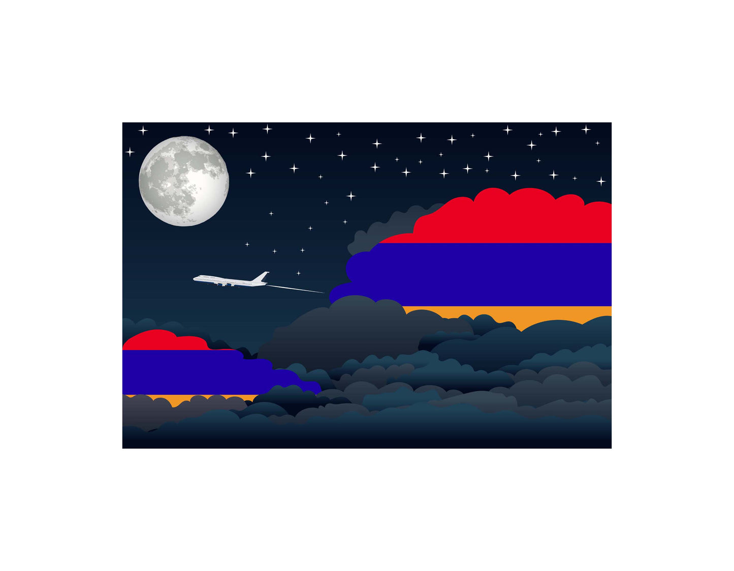Armenia Airplane Night Clouds Vector Illustrations | Aviation Night Sky Collection