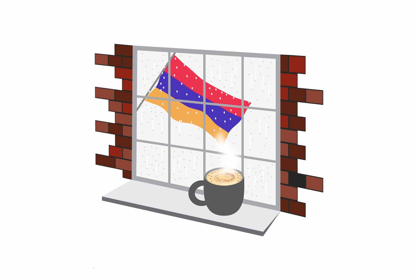 Armenia Coffee Rain Window Vector Illustration | Cozy Café Scene