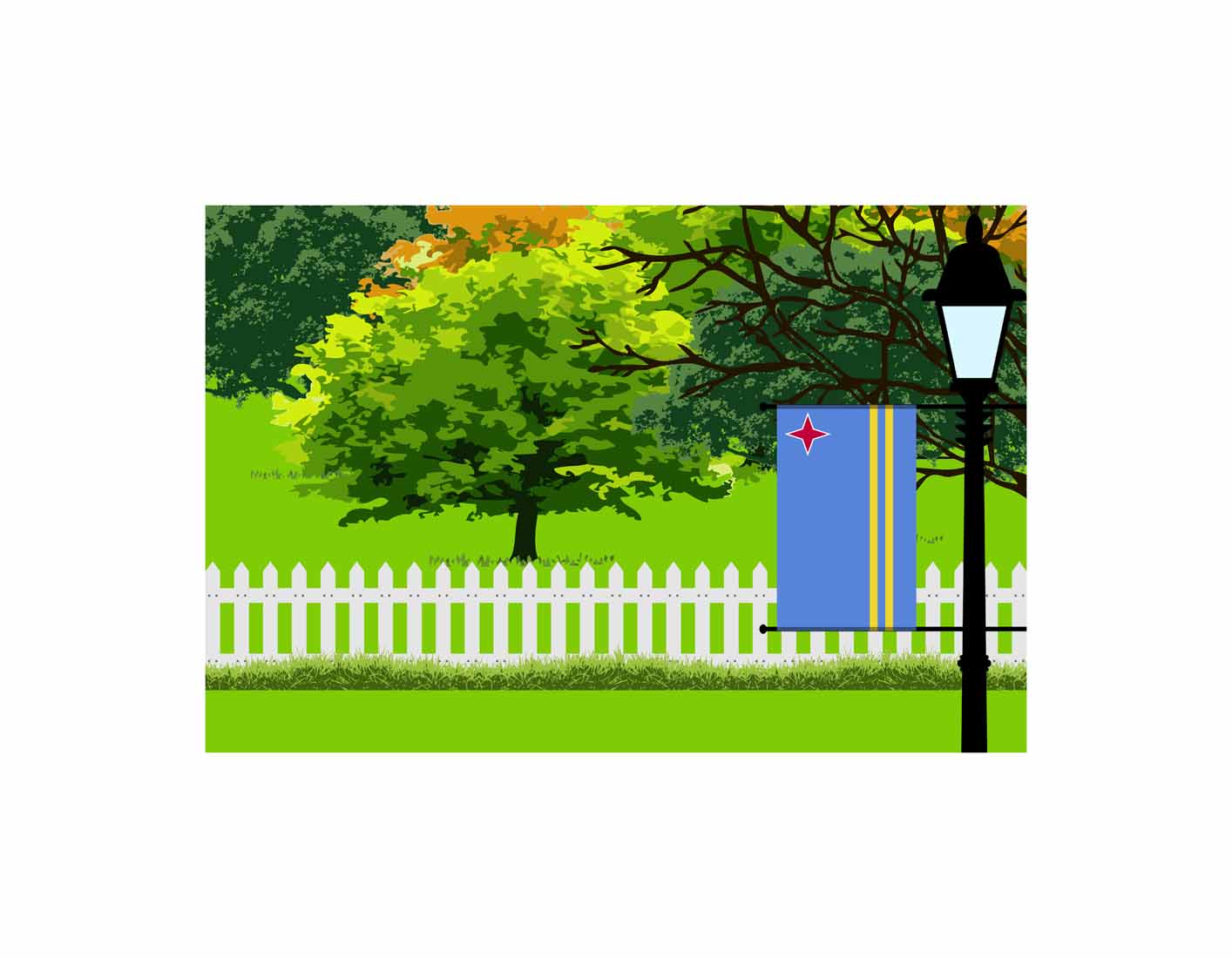 Aruba Home Town Trees Landscape Moon Night Vector Illustrations
