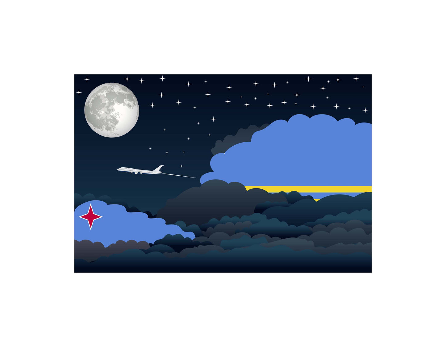 Aruba Airplane Night Clouds Vector Illustrations | Aviation Night Sky Collection