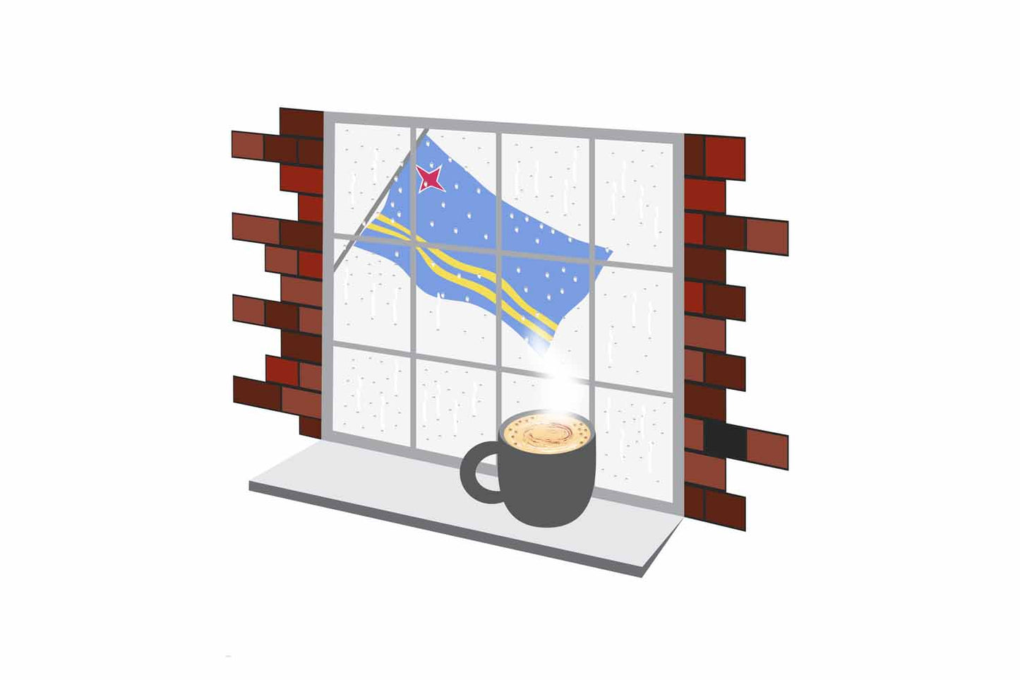 Aruba Coffee Rain Window Vector Illustration | Cozy Café Scene