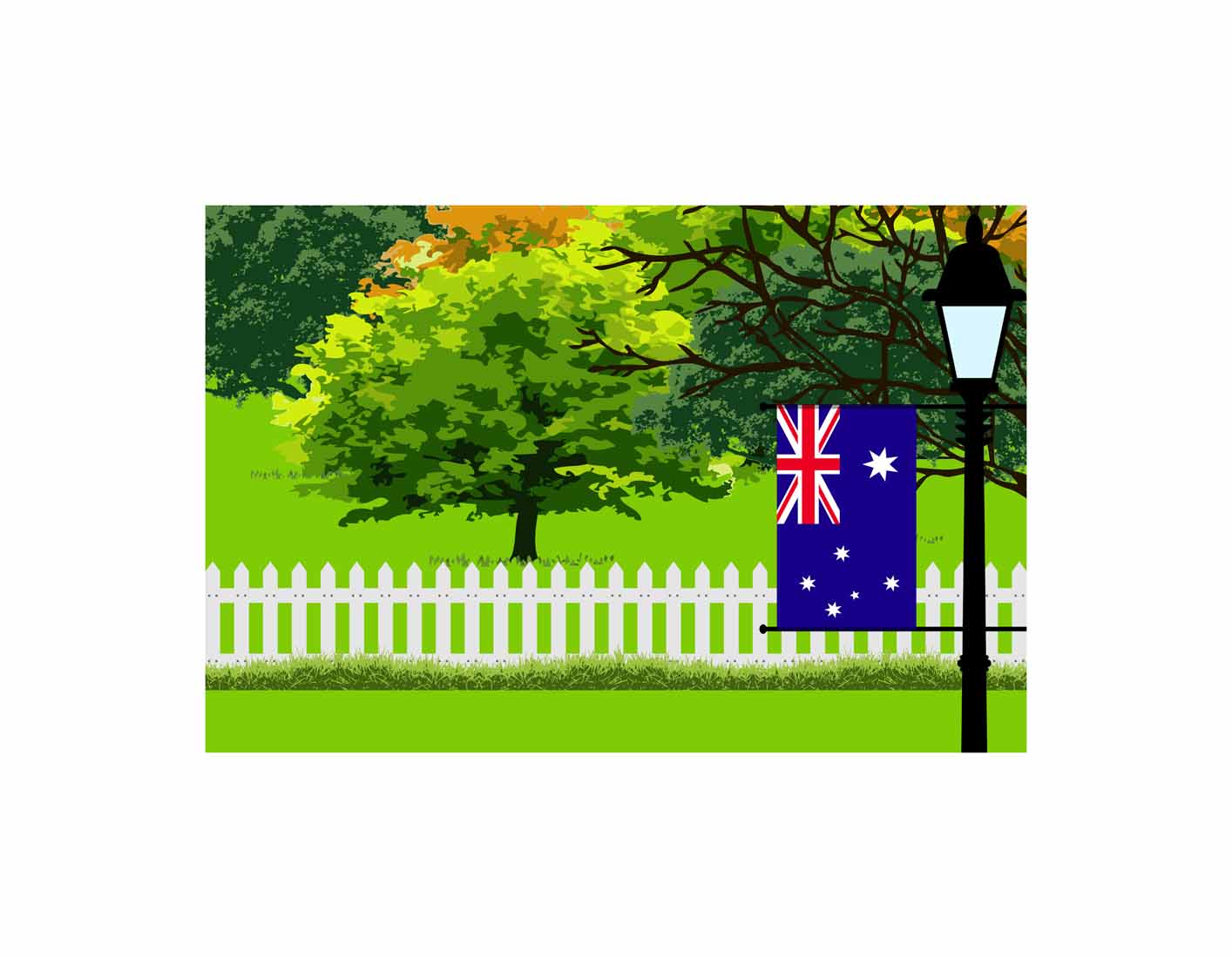 Australia Home Town Trees Landscape Moon Night Vector Illustrations