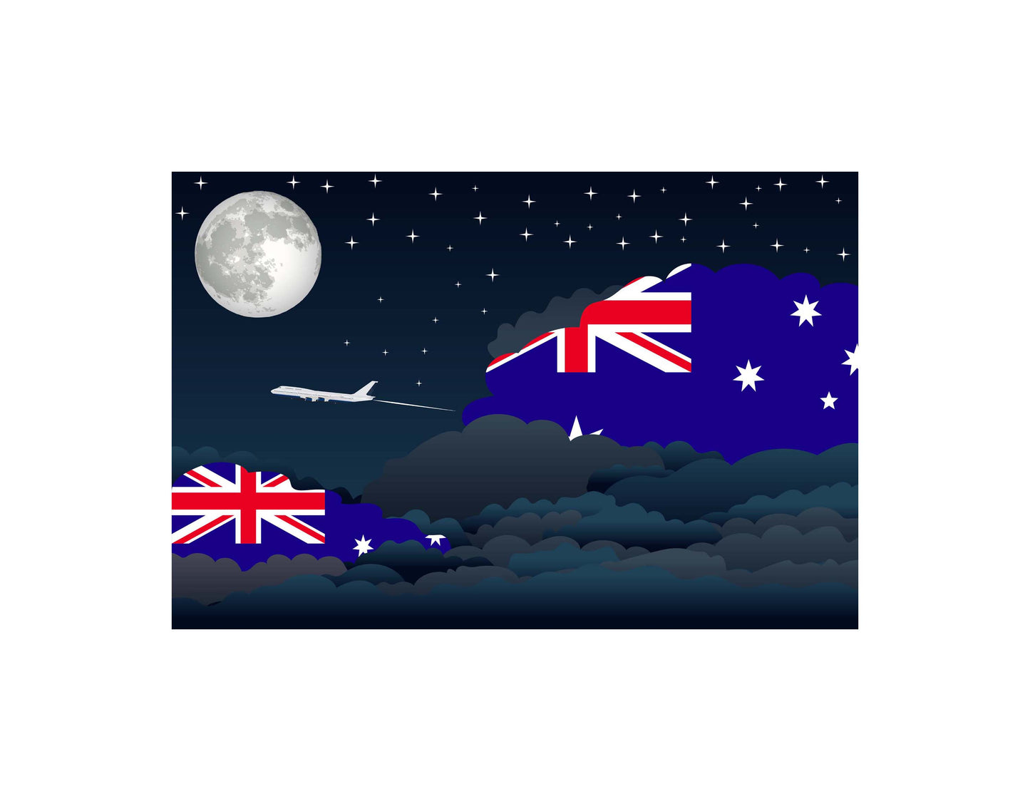 Australia Airplane Night Clouds Vector Illustrations | Aviation Night Sky Collection